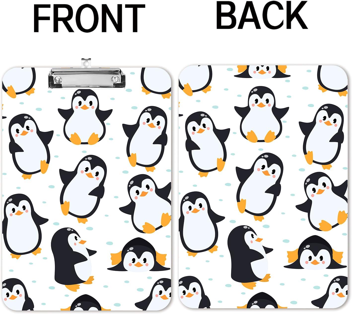 Fashion A4 Clipboard, Standard Letter Size 9" x 12.5", Decorative Wooden Clipboard with Low Profile Metal Clip for Office, School, Teachers, and Students, Cartoon Penguin