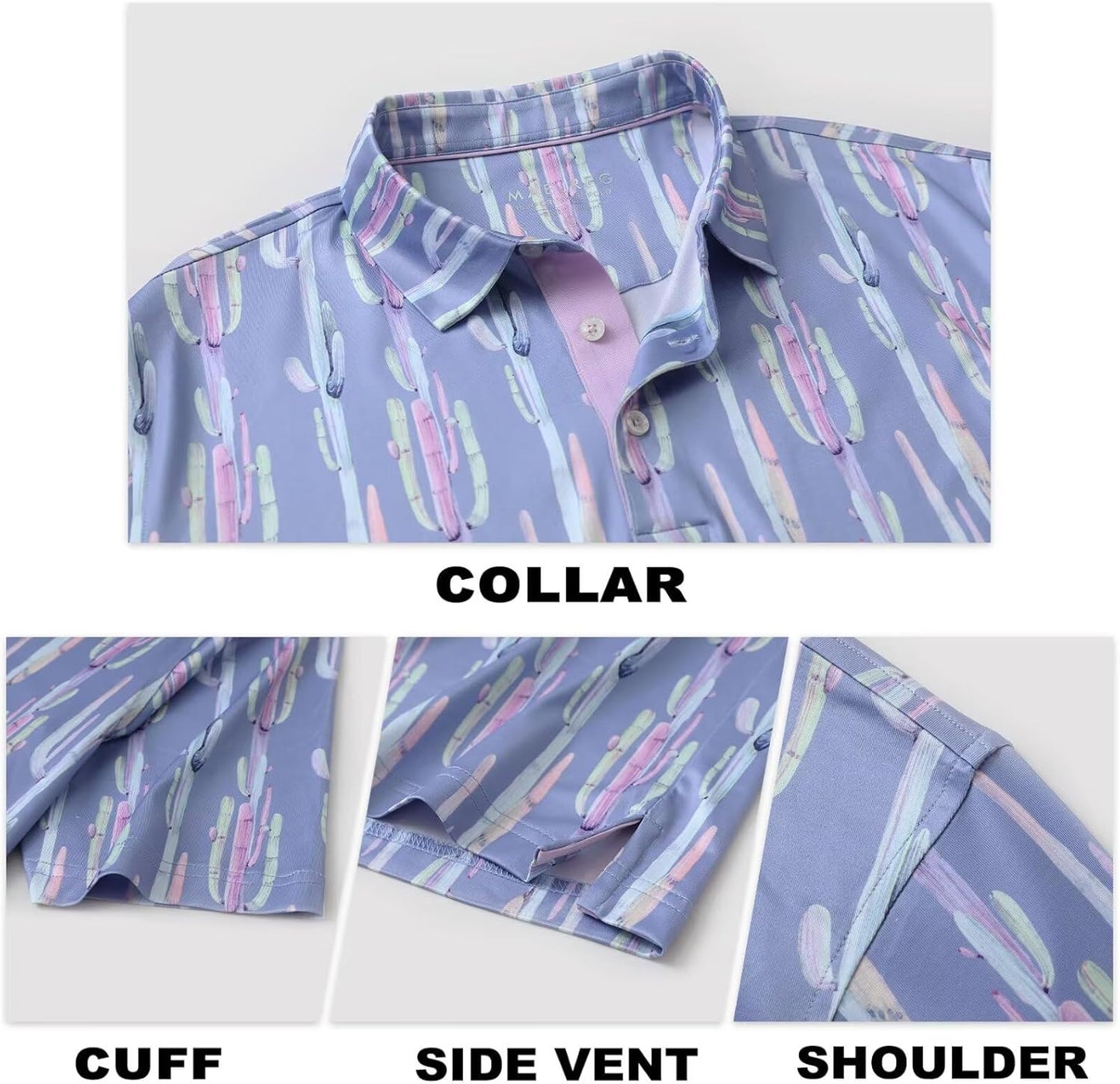 M MAELREG Mens Golf Shirt Short Sleeve Dry Fit Print Moisture Wicking Performance Patterns Collared Polo Shirt