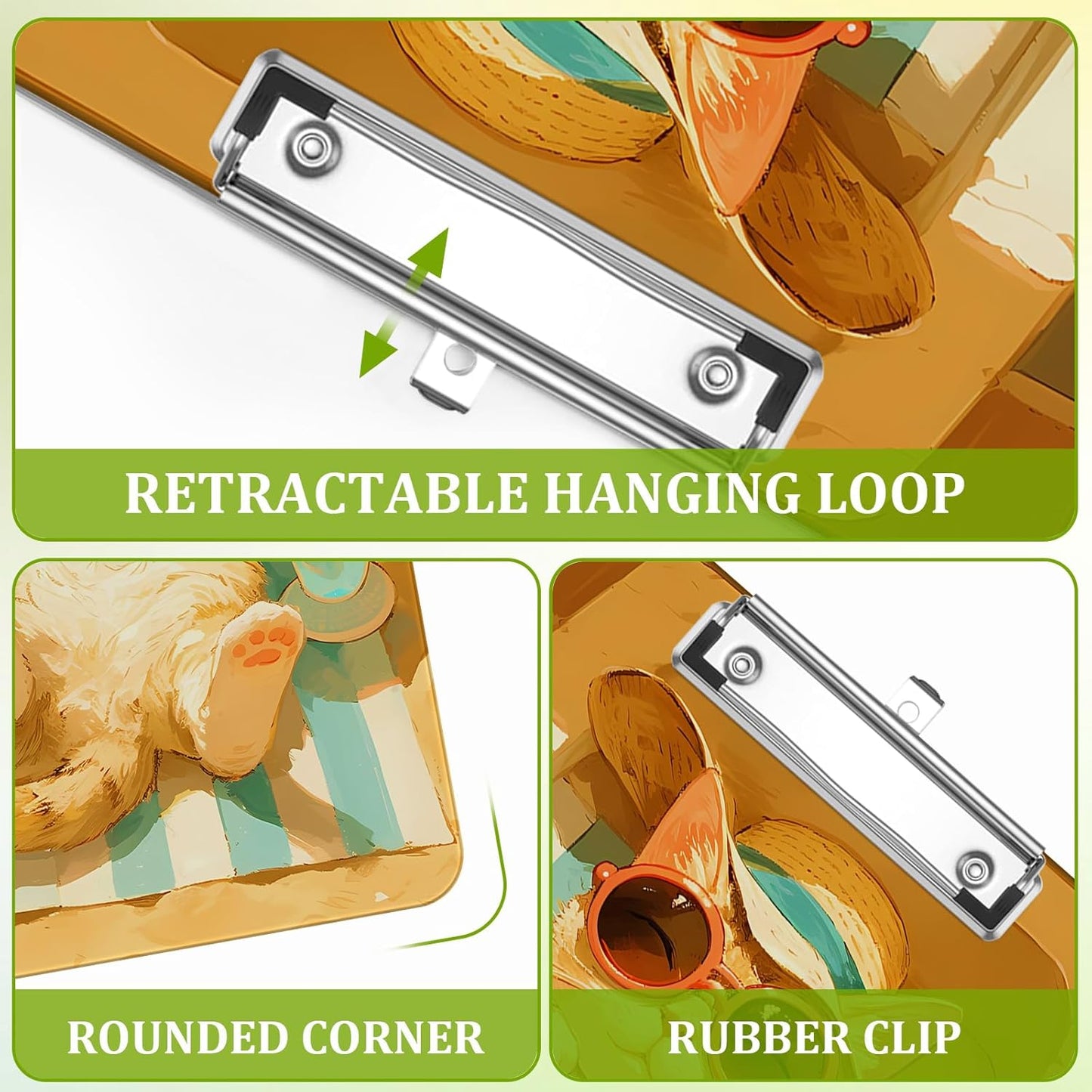 Cute Cat Clipboard,Decorative Acrylic Clipboard with Low Profile Metal Clip for Office,School,Teachers,Students Standard Letter Size 9x12.5