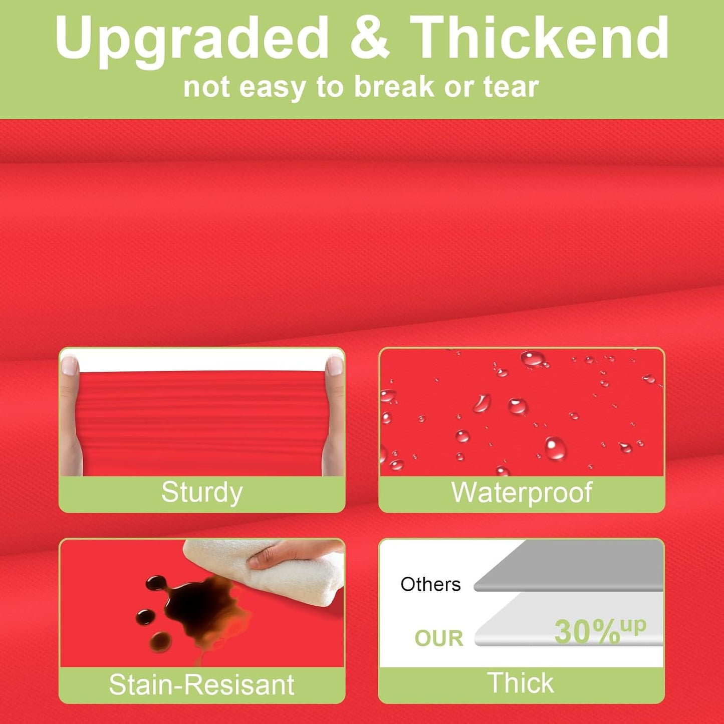 QIKSION Plastic Table Cloth Disposable 6 Pack, 54 x 108 Inch Tablecloths for Rectangle Tables, Red Plastic Table Cover