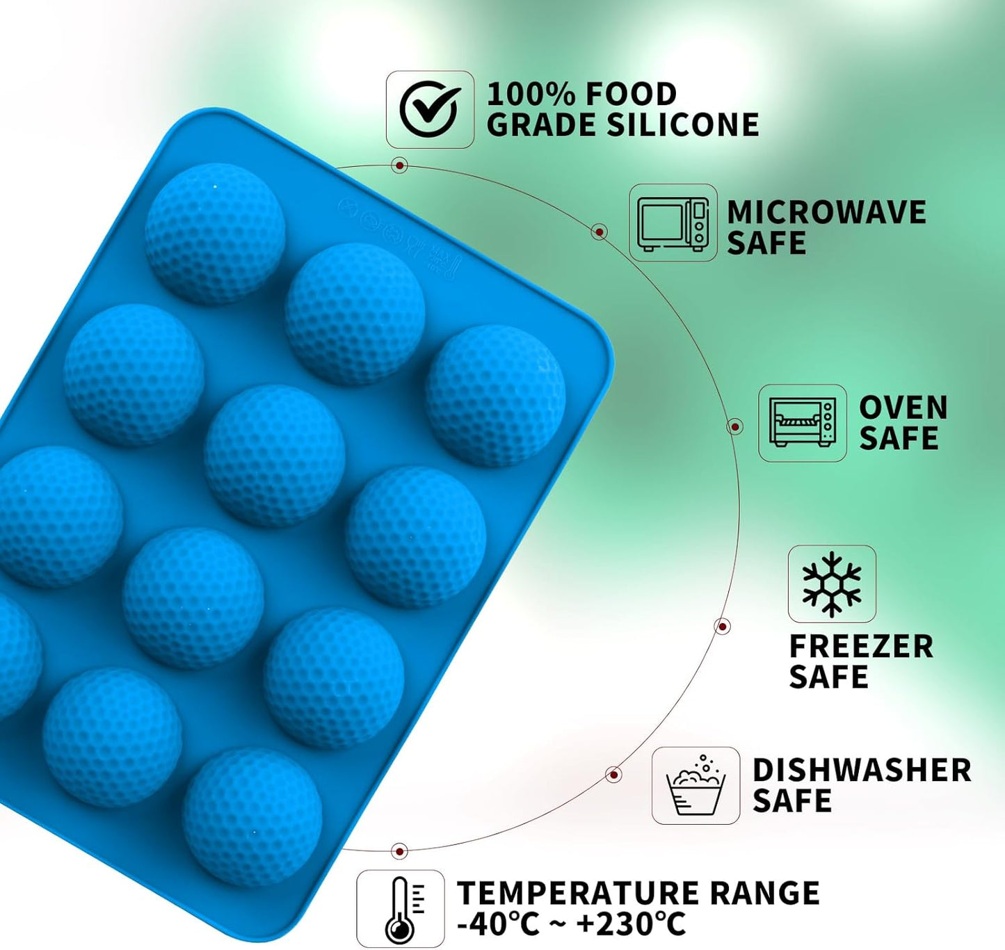 Golf Ball Cake Pop Mold, 2 Pack Golf Ball Chocolate Molds, 12-Cavity 3D Golf Ball Silicone Mold for Cupcake Decorations, Hot Chocolate Bomb, Candy (Blue)