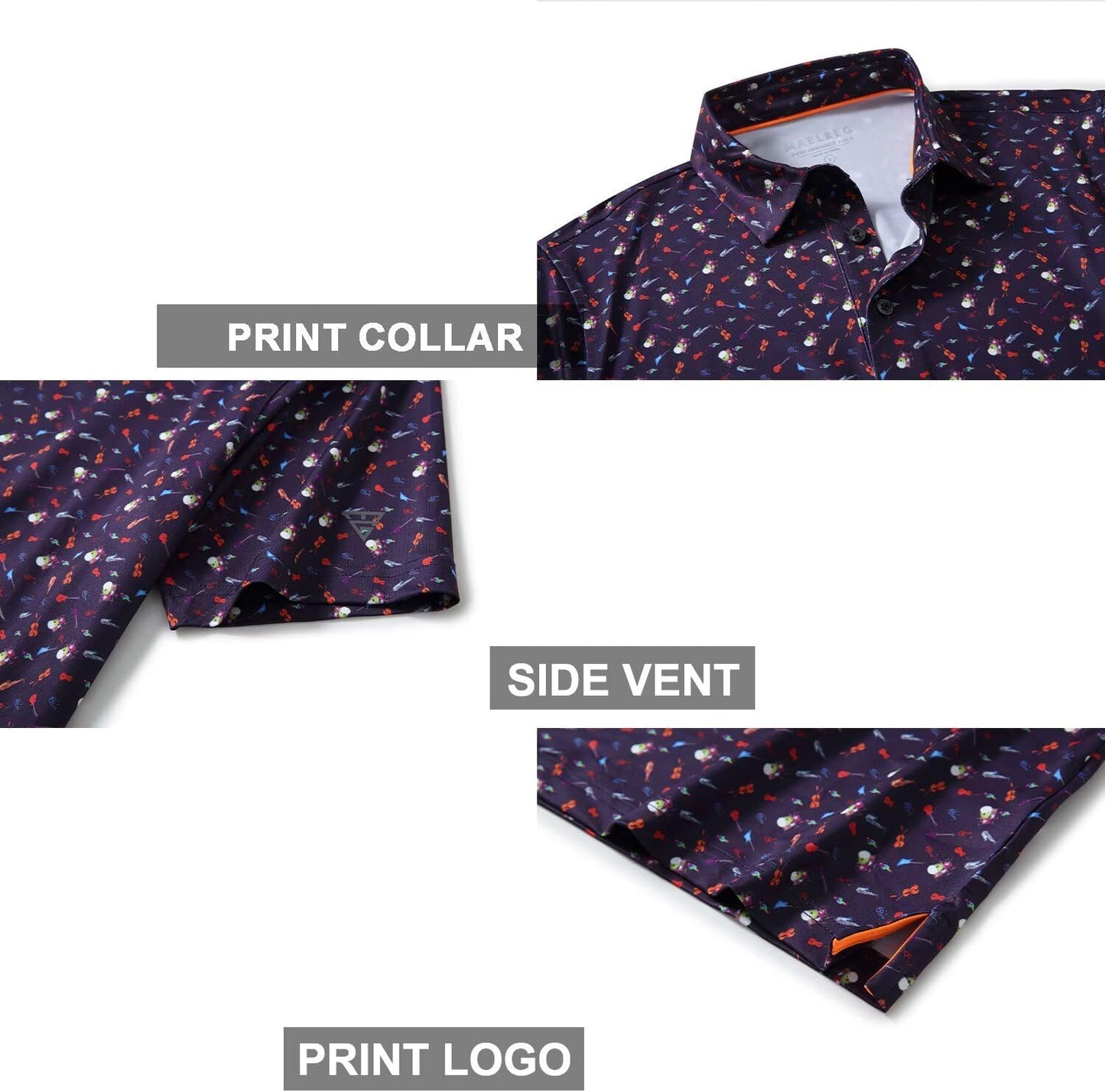 Golf Shirts for Men Dry Fit Short Sleeve Print Performance Moisture Wicking Polo Shirt