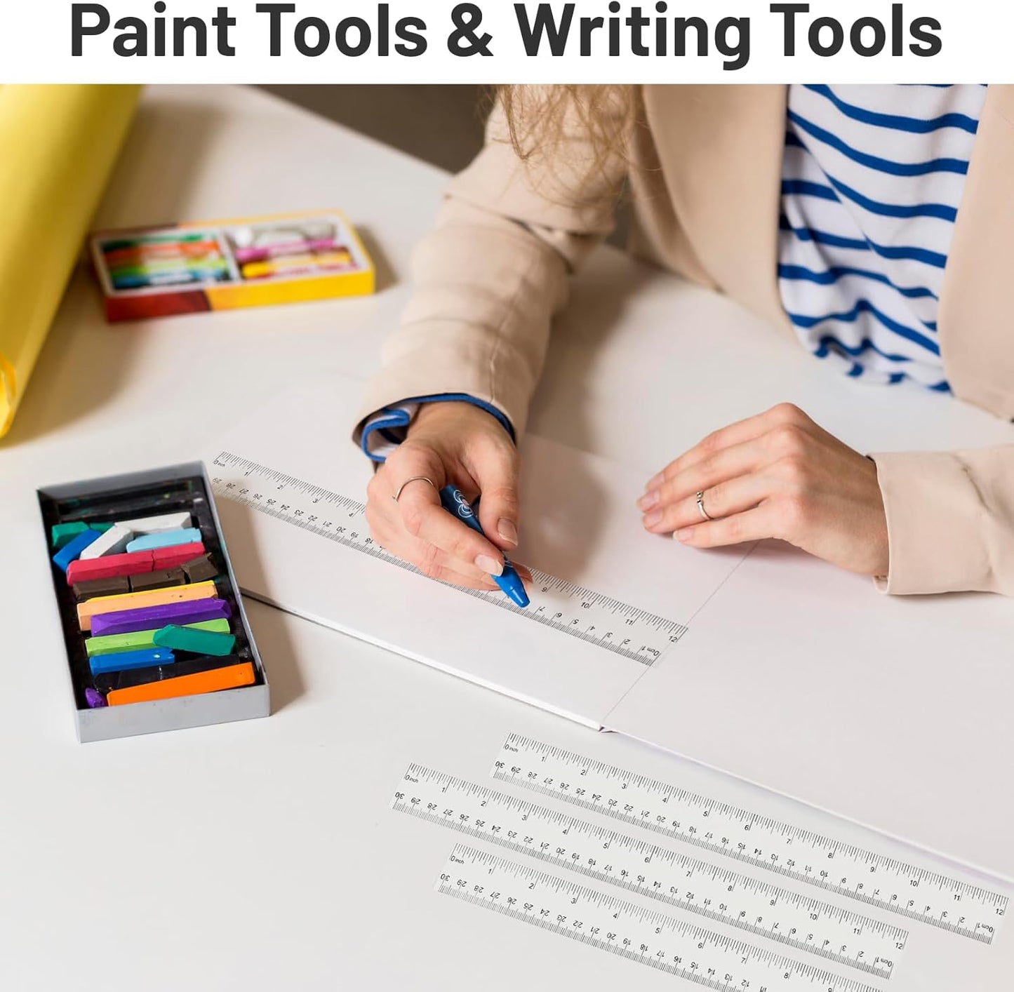 32 Packs Clear Plastic Ruler 12 Inch, 12 Inch Ruler with Centimeter and Millimeter, Plastic Metric Rulers Bulk Set Transparent Assorted Color Office Home Supplies