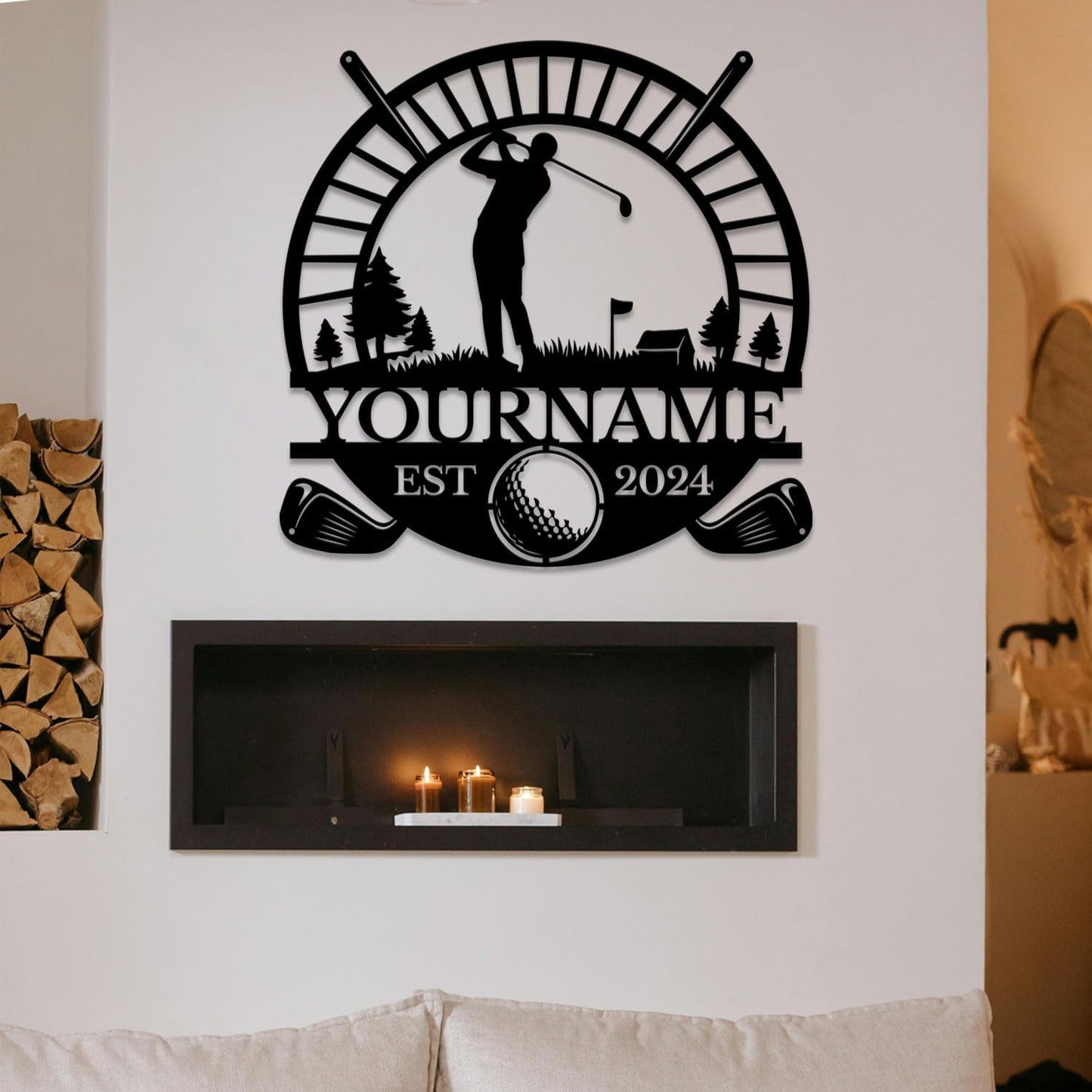 Golf Art Metal Signs,Custom Golf Metal Name Signs,Personalized Golf Signs,Black Golf Metal Wall Art Signs,Golfball Home Outdoor Metal Signs (Style D)