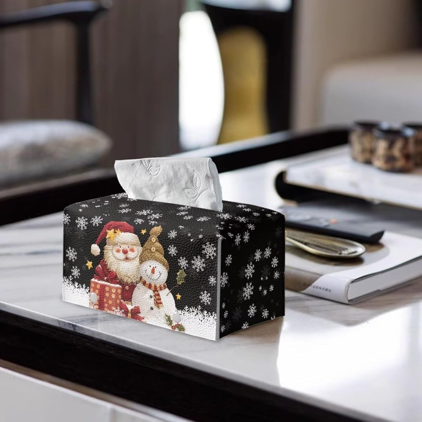 Snowman Tissue Box Cover Christmas Santa Tissue Cover Rectangular Facial Paper Organizer Christmas Home Decoration for Living Room Bathroom Car Tabletop