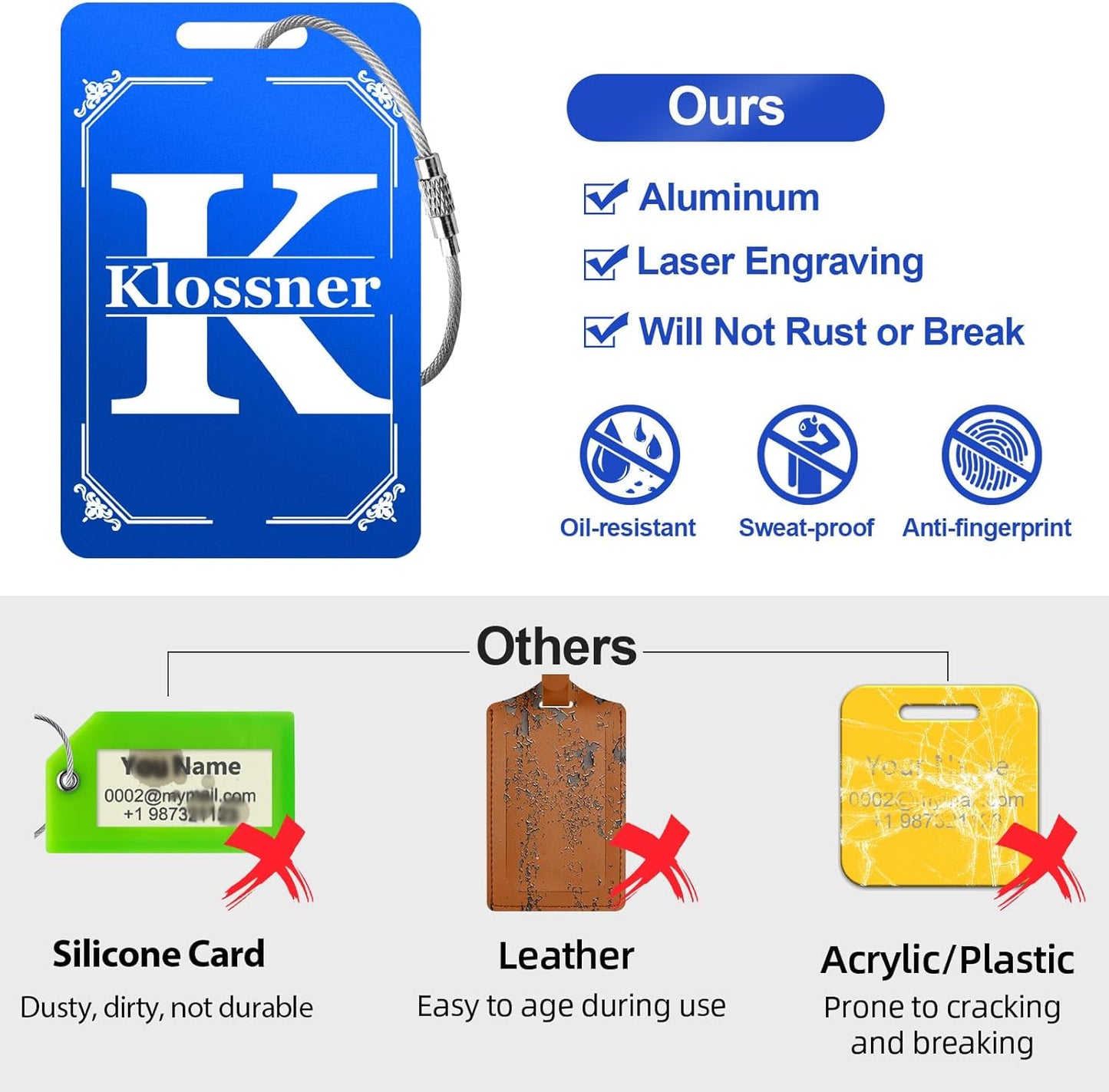 Personalized Initial Luggage Tags - Metal Engraved Custom Name ID Tag for Kids Women - Travel Bag Backpack Tags - 1 Count