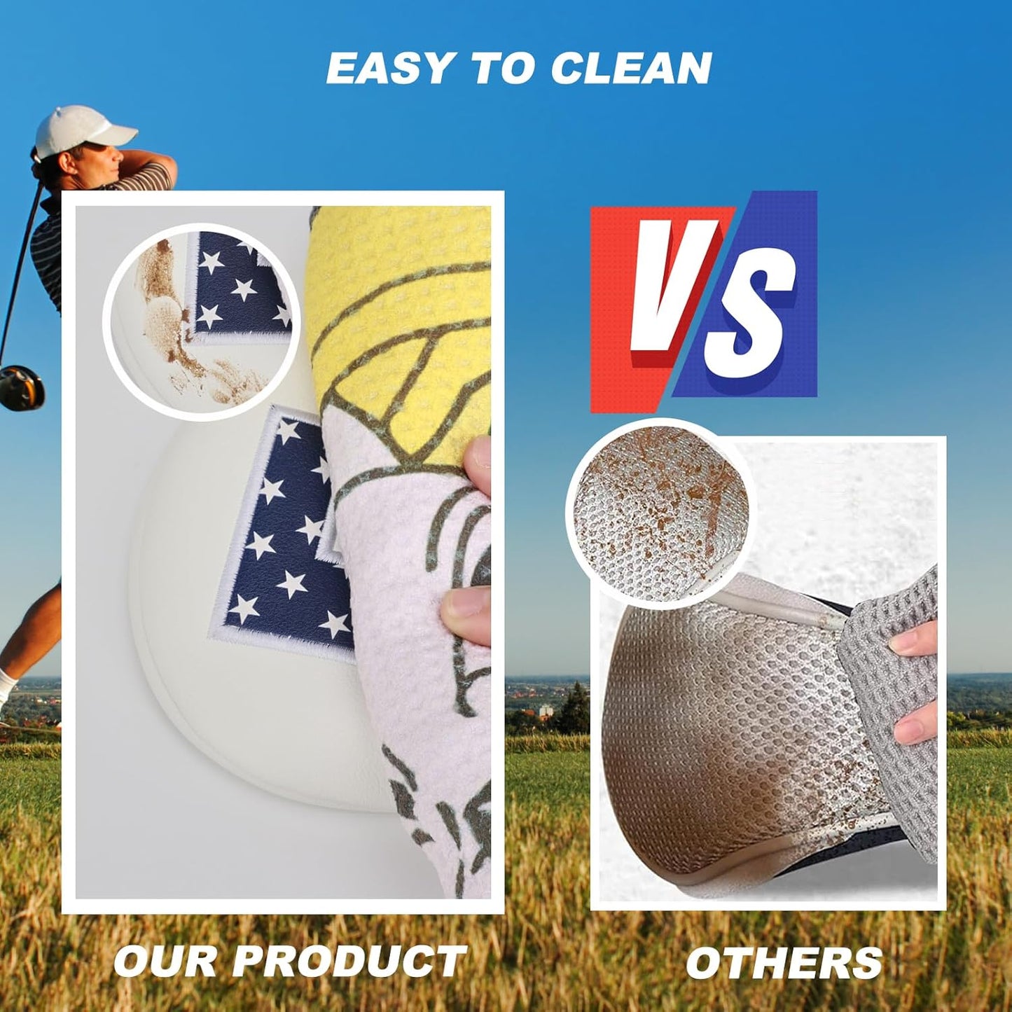 Golf Head Covers, 4pcs or 1pc USA Stars and Stripes Golf Club Covers for Woods and Driver Fairway Hybrid, PU Leather Golf Club Head Covers for Men Women with Interchangeable Tags, Fits Most Golf Clubs