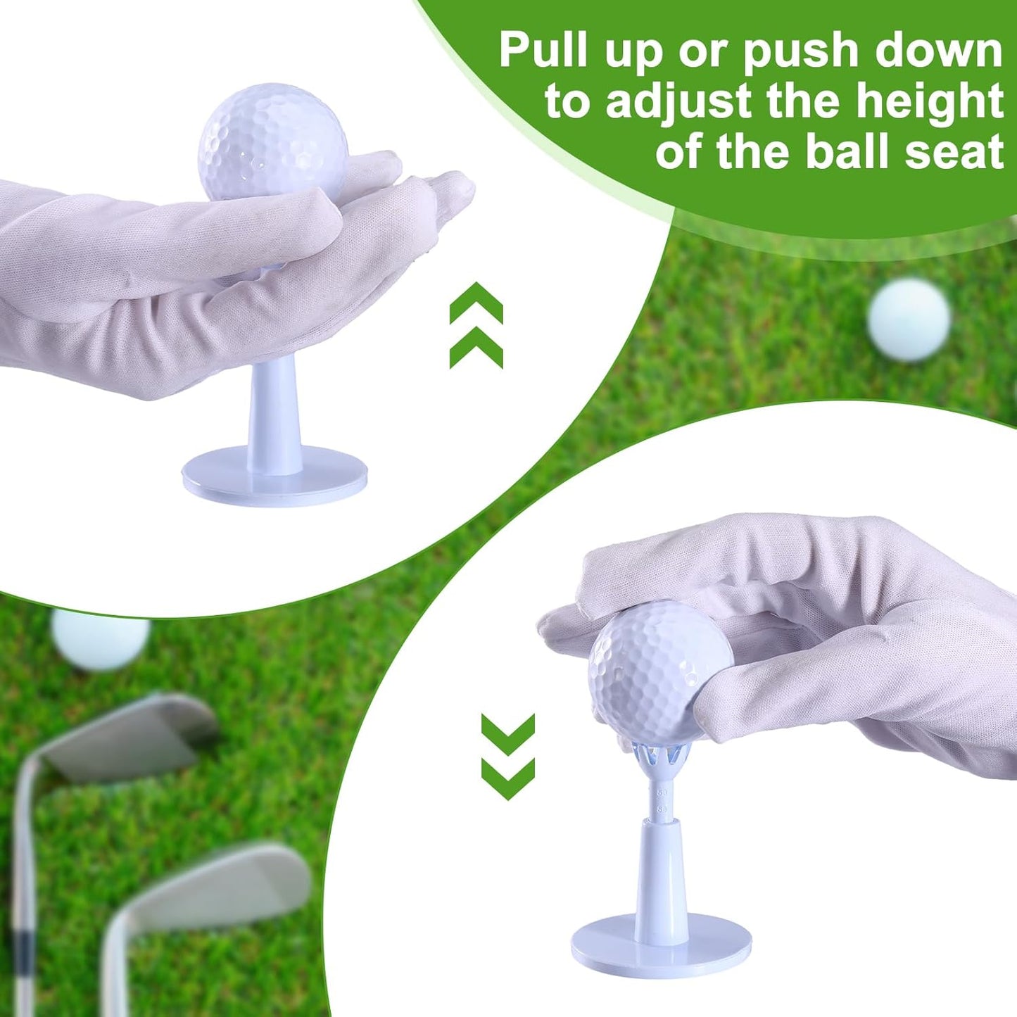 6 Pieces Adjustable Golf Tees Set for Driving Range Mats Simulator 2.1-2.9 Inches Height Range Tees Rubber Plastic Unbreakable Golf Accessories for Indoor Outdoors, White
