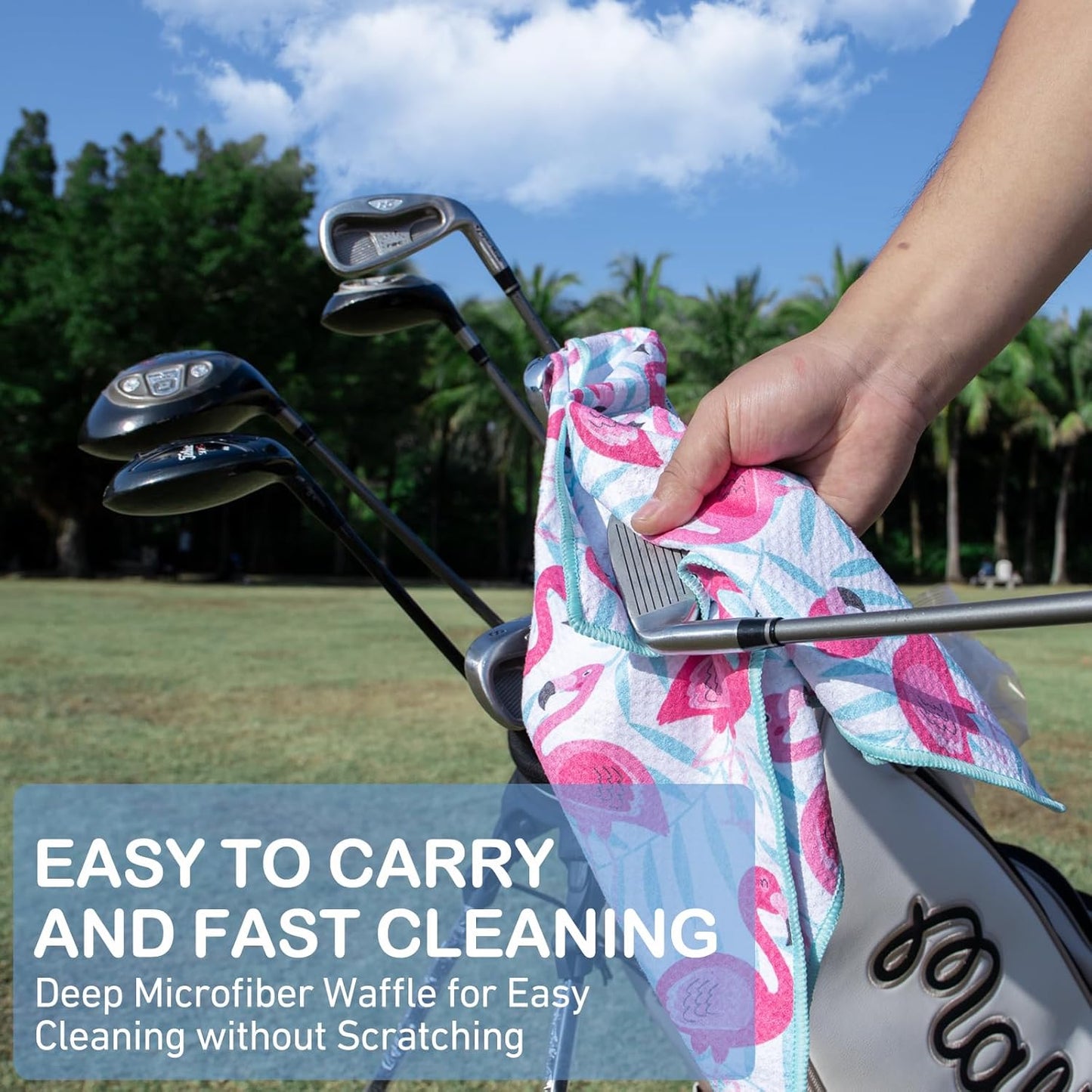 Magnetic Golf Towel for Men Women Golfer - Microfiber Golf Towel Magnet with Waffle Texture - Strengthen Magnet Golf Towels for Strong Hold to Metal Objects (4.Flamingo)