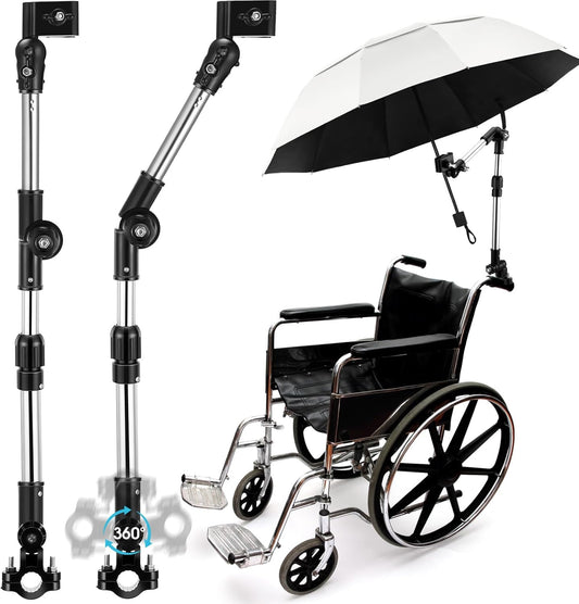 2 Set Adjustable Umbrella Clamp for Chair and Wrenches Universal Clip on Wheelchair Umbrella Mount Holder for Stroller, Golf Cart, Beach Chair, Bicycle, Bleacher, Patio, Fishing