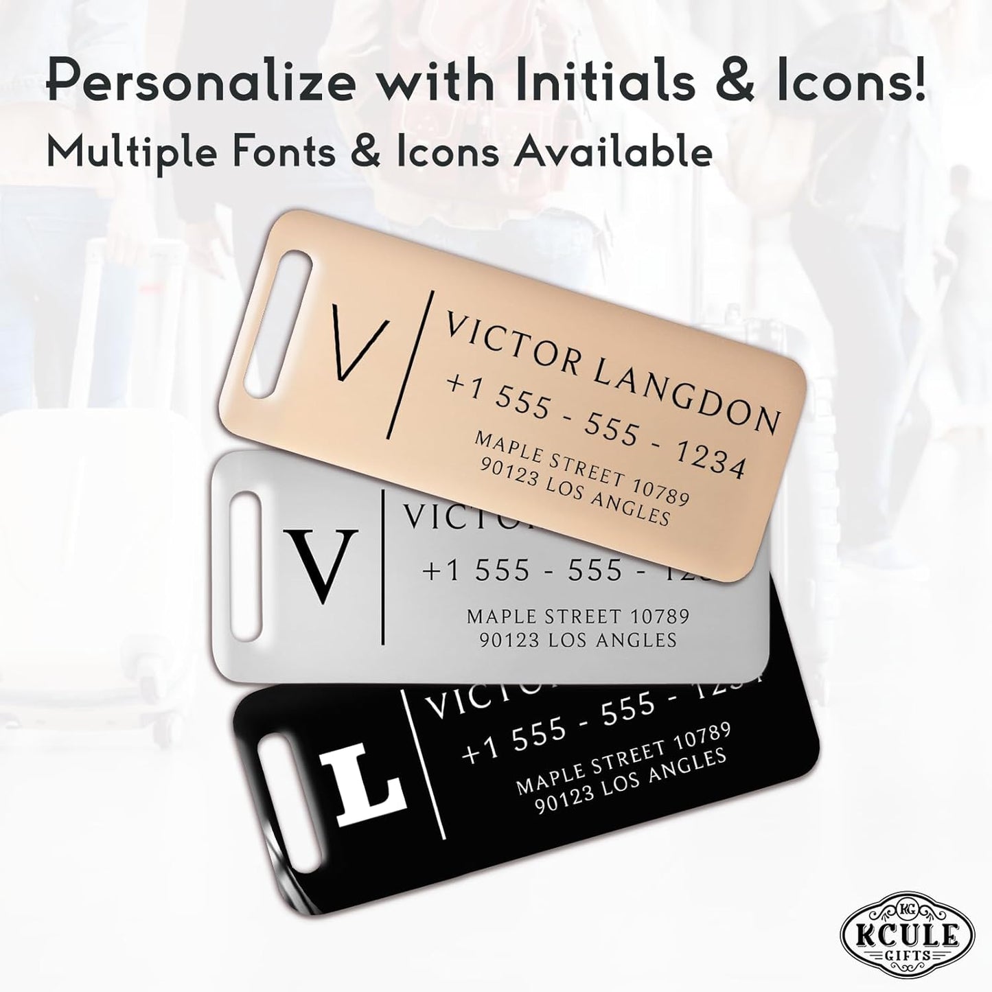 Personalized Luggage Tags for Suitcases - Stainless Steel Custom Luggage Tags for Backpacks & Bags, Sturdy, Waterproof & Heavy Duty (Rose Gold / 3" x 1.25")