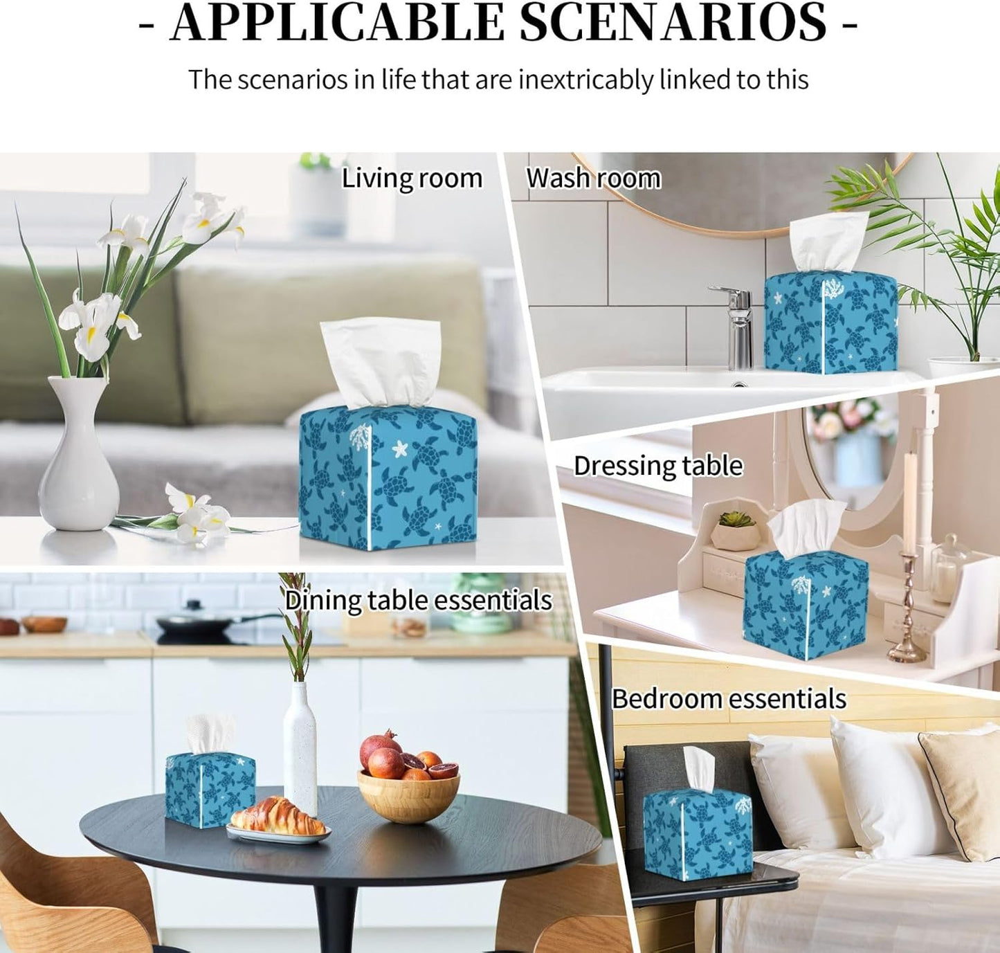 Sea Turtle Tissue Box Holder Paper Organizer, PU Leather Tissue Case Cover, Ocean Beach Decor for Bathroom, Kitchen, Car