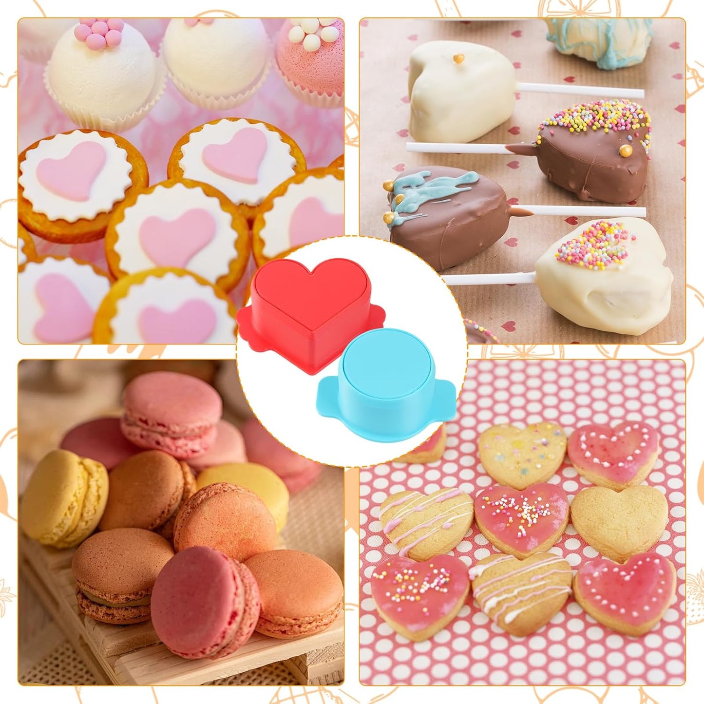 2 Pcs Heart Circle Cake Pop Molds, Round Cake Pop Molds Shapes, Cake Pop Cutter and Pusher for Home Baking,Parties, Wedding Desserts Making