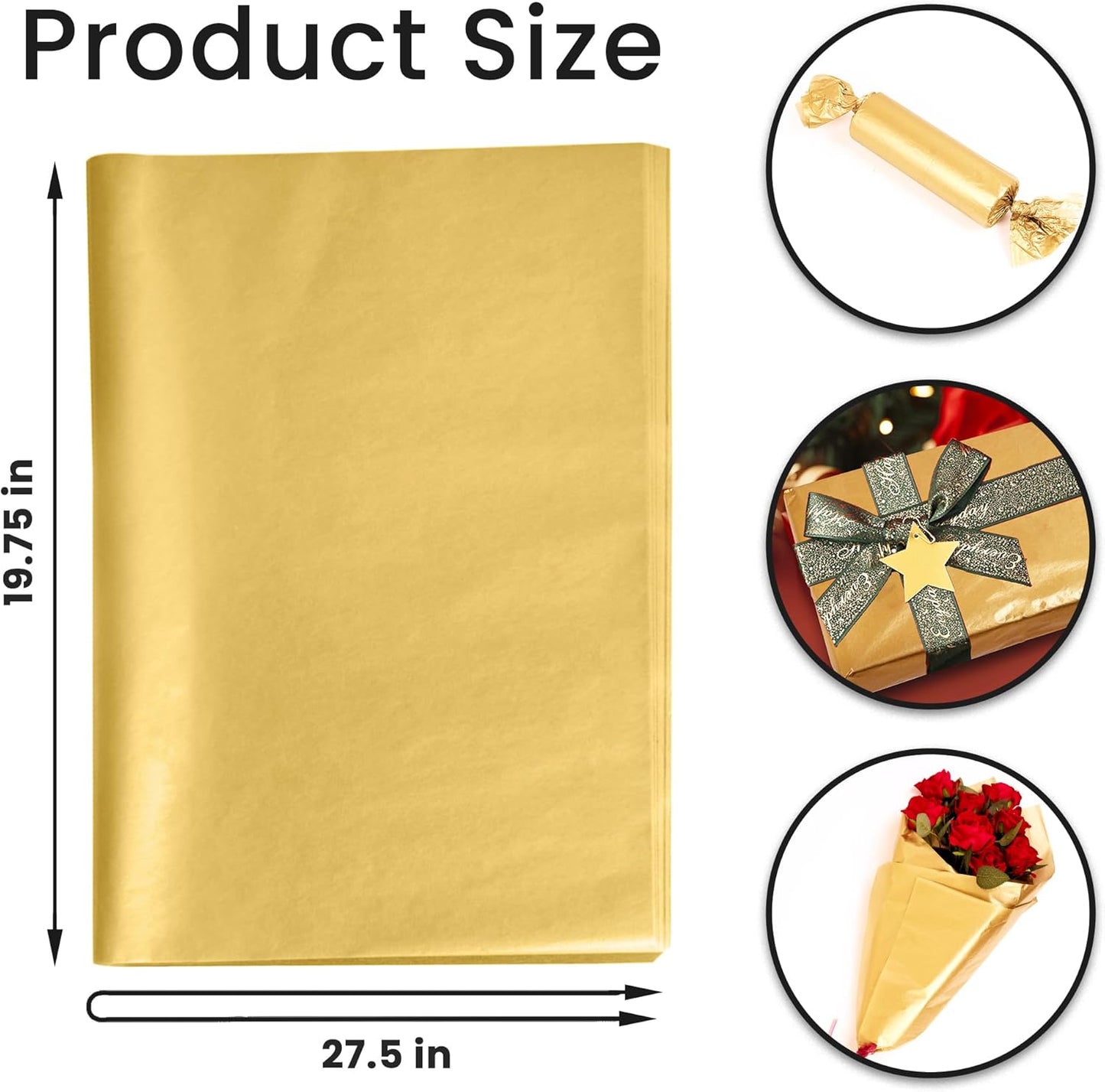 SANZIX Metallic Gold Tissue Paper for Gift Bags- 60 Sheets 19.75" x 27.5"- Gold Christmas Wrapping Paper - Christmas Tissue Paper Sheets for Gifts Wrap, Weddings, Birthdays, Holiday & Xmas Decorations