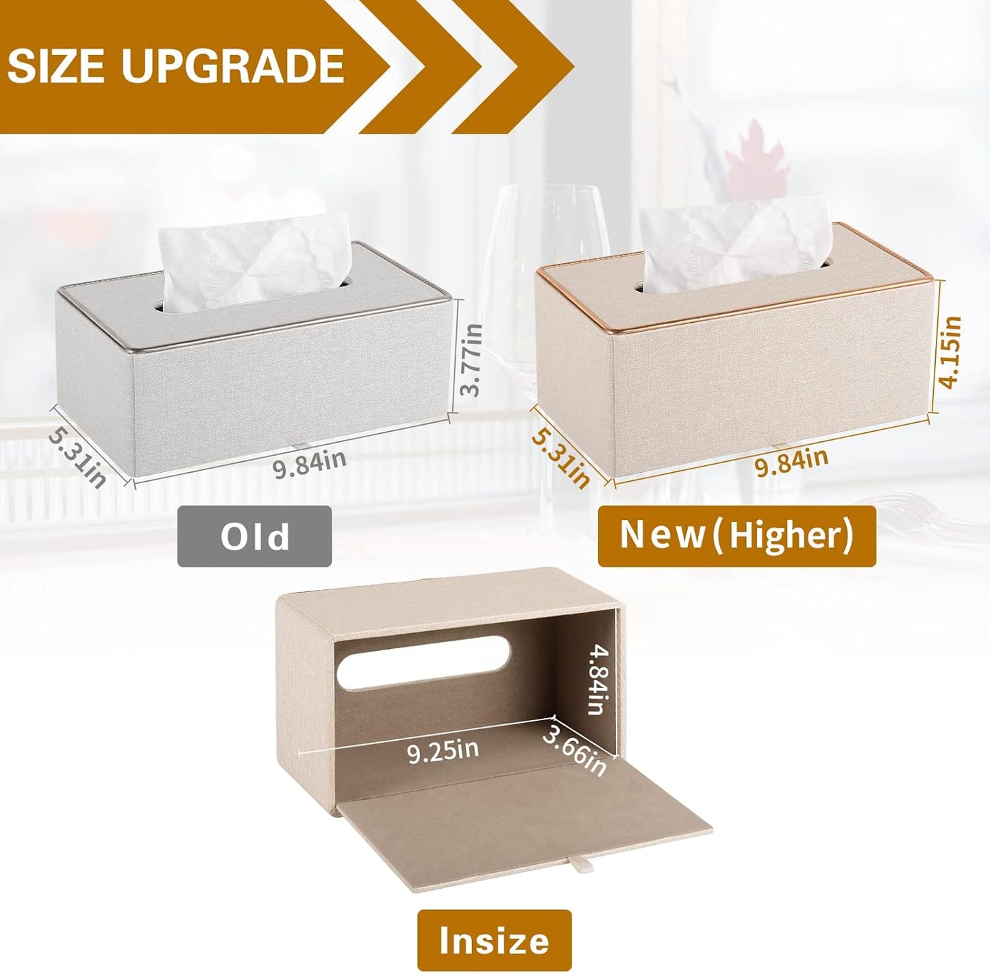 Tissue Box Cover Rectangle Tissue Box Holder PU Leather Facial Organizer with Magnetic Bottom,Decorative Napkin Caddy for Vanity Dresser Night Stand Table Countertop Home Office Car,Beige