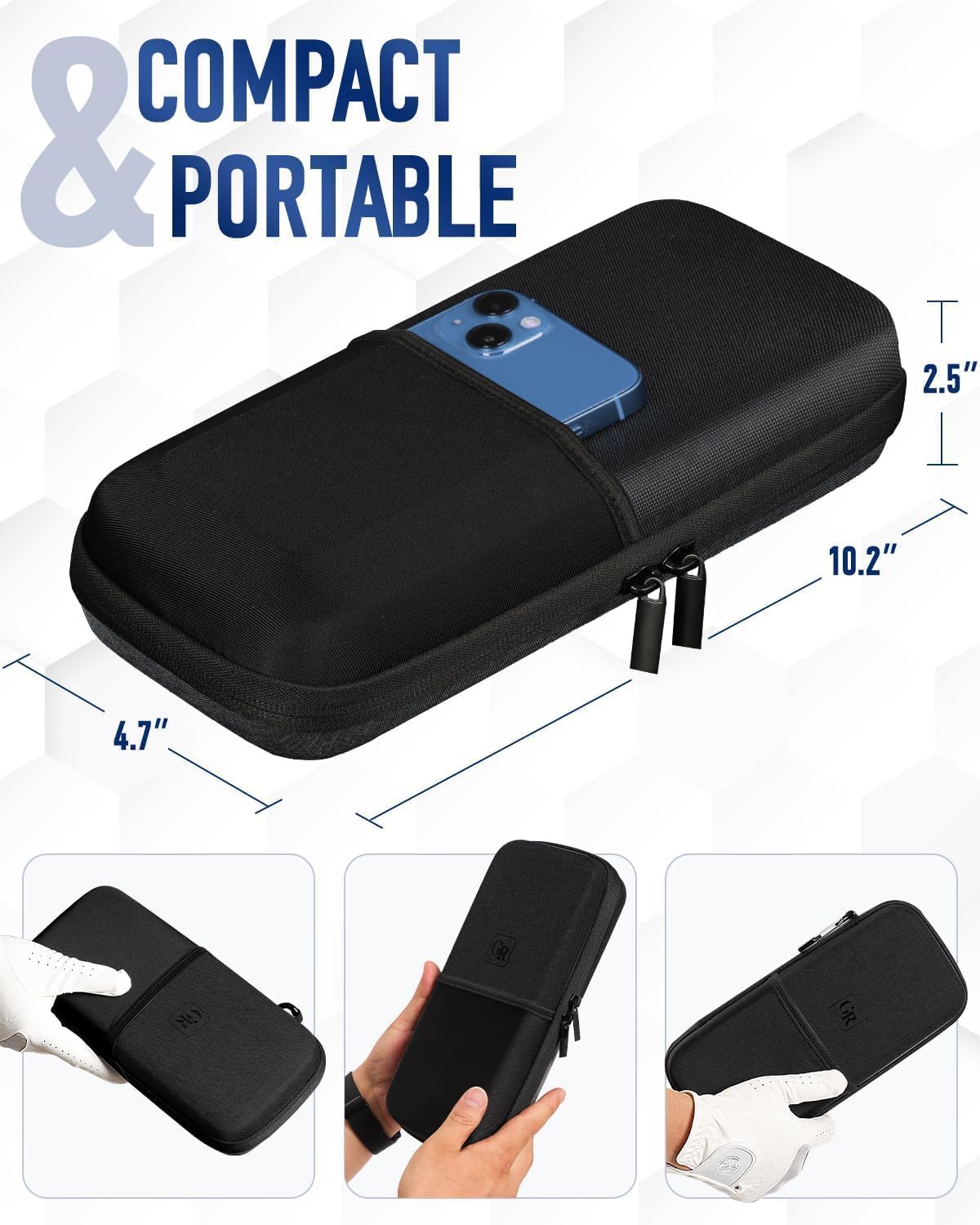 Active Carbon Fabric Odor - Absorbing Golf Glove Holder Case with Glove Shaper - Multifunctional Organizer for Phone, Tees, Divot Tool, Golf Gifts for Men & Women