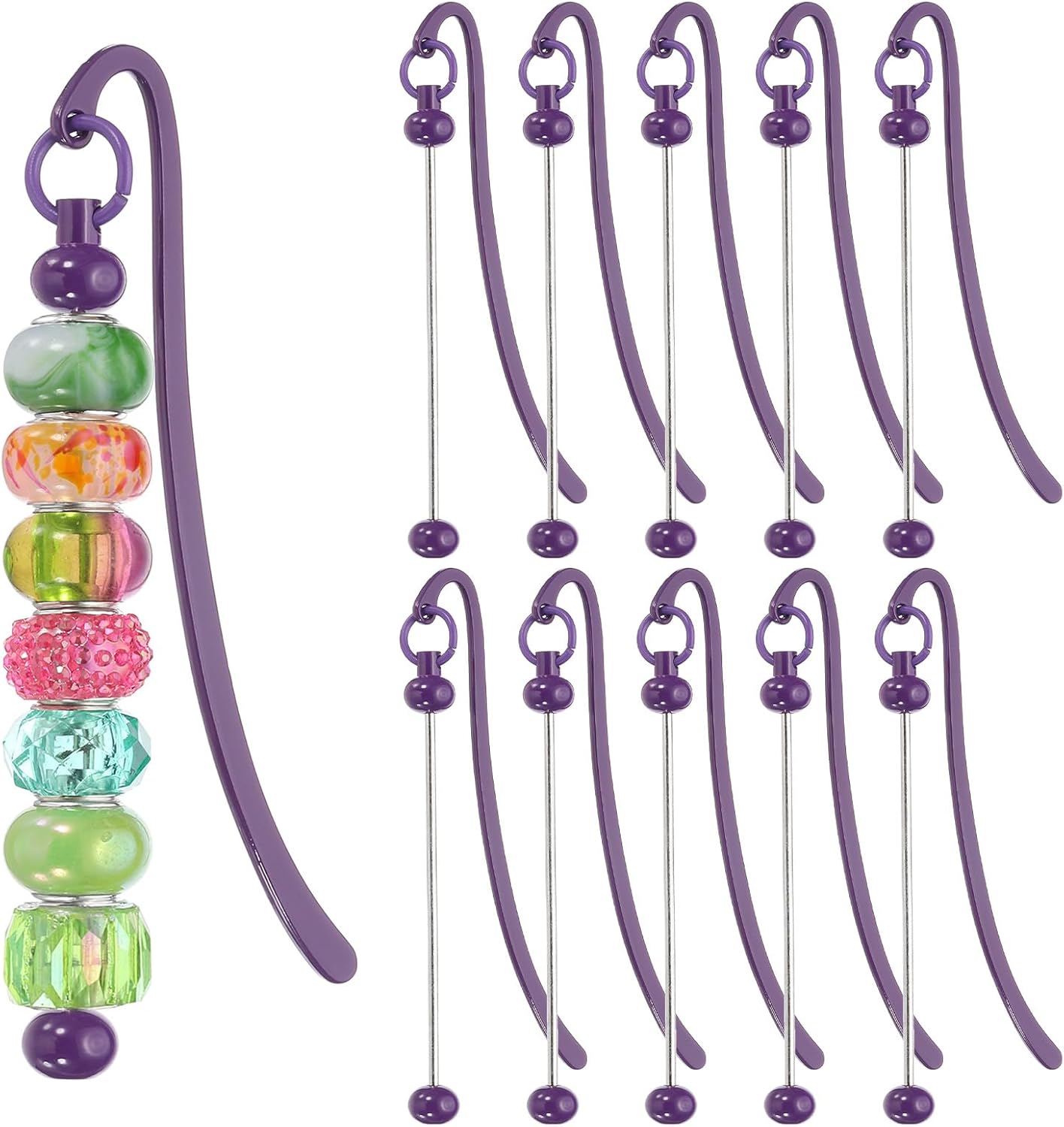 PATIKIL Beadable Bookmarks, 10 Pcs Beaded Bookmark DIY Metal Blank Bar Bulk for Bookmark DIY Making Craft, Beading Pendant Charm, Dark Purple