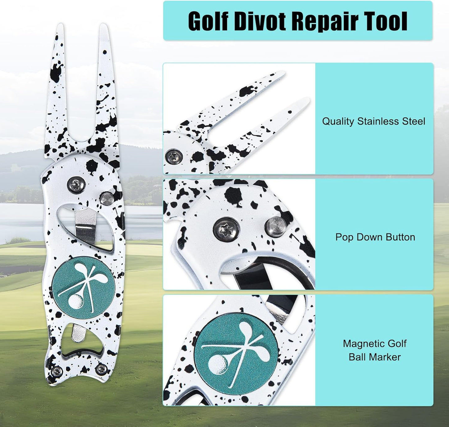 Golf Divot Repair Tool, 3 in 1 Compact Ball Marker Divot Tool, Foldable Golf Divot Tool for Repair & Maintain Green, Golf Essential, Ideal Gift for Golf Enthusiasts