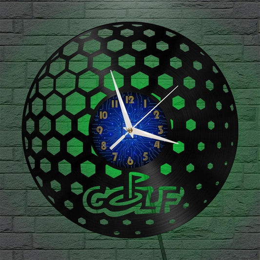 Generic Golf Club 2 12 Inch Vinyl Record Wall Clock - Silent, Creative, and Unique Clock for Living Room, Entryway, or Bedroom Decor Idea(12 inchs B with LED), Blue