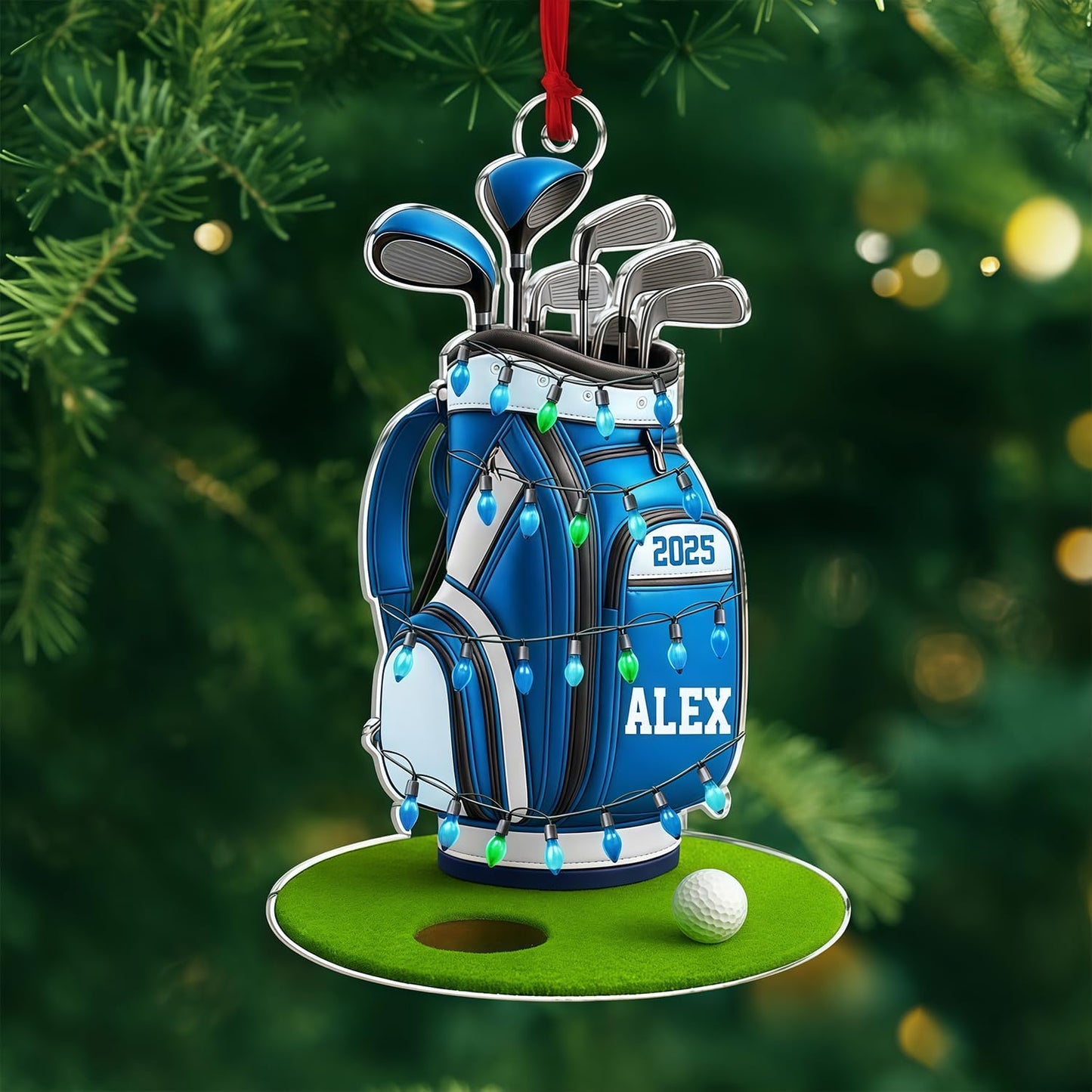 LOVELYPOD Personalized Golf Christmas Ornament, Custom Golfer Bag 2D Acrylic Ornaments,Golf Lover Christmas Tree Decoration, Gift for Golfs Enthusiasts, Golfer Holiday Ornaments 03
