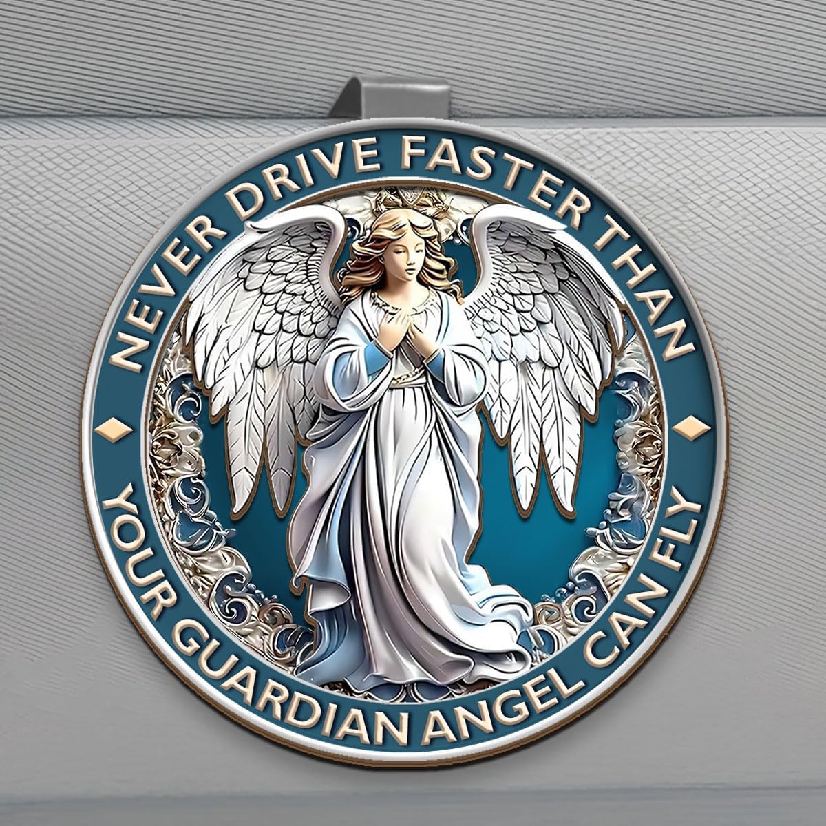 Jesuspirit Personalized Car Visor Clip – Guardian Angel Visor Clip, Our Lady of Guadalupe, Christian Car Accessories, New Driver & Religious Gifts (Never Drive Faster Than Your Guardian Angel)