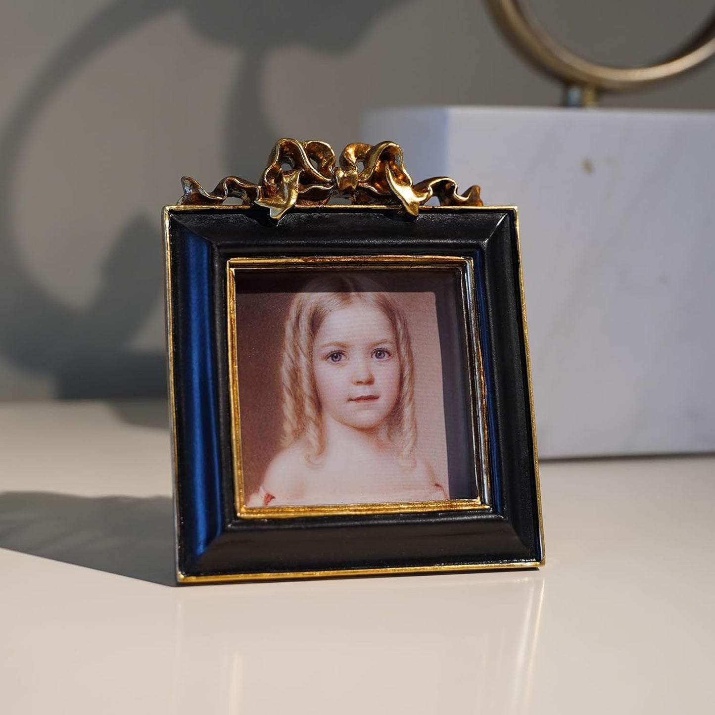 SYLVIA'S SHOP 3x3 Small Vintage Picture Frame, Mini Antique Ornate Square Photo Frame, for Tabletop and Wall Display, Retro Home Decor, Photo Gallery Art, Black and Gold