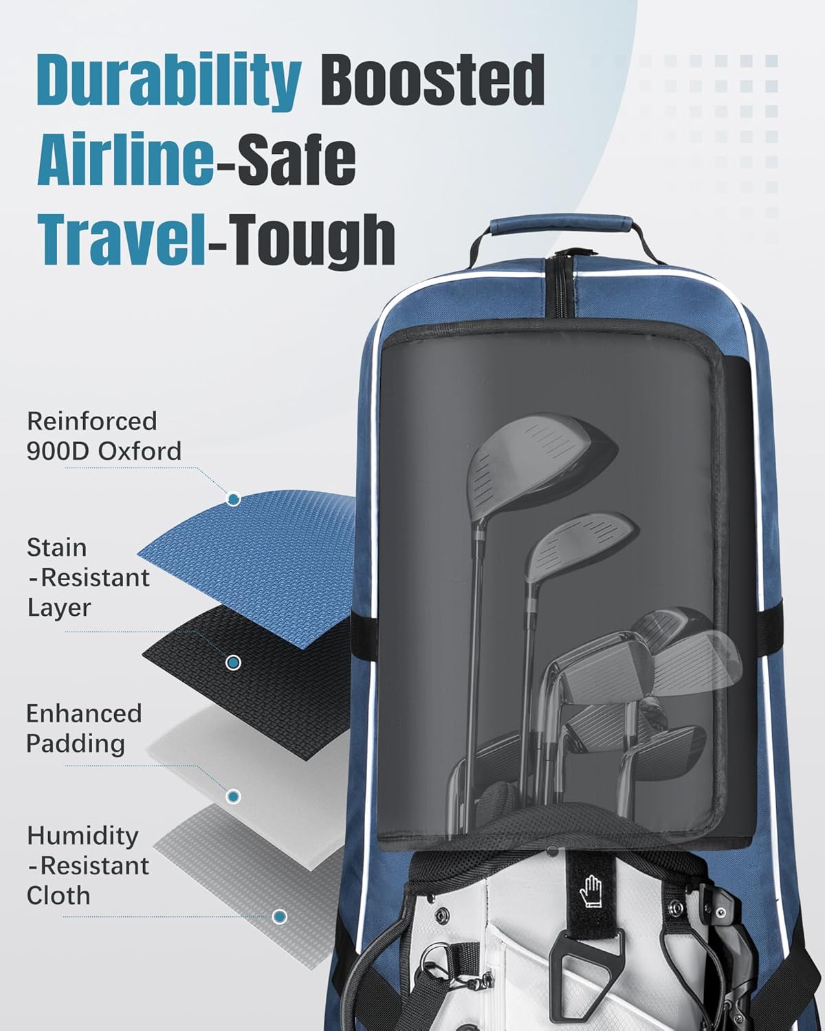 Golf Travel Bags for Airlines with Wheels, Soft-Sided 900D Oxford Cover, Padded Club Protection, Universal Fit Golf Gifts for Men and Women
