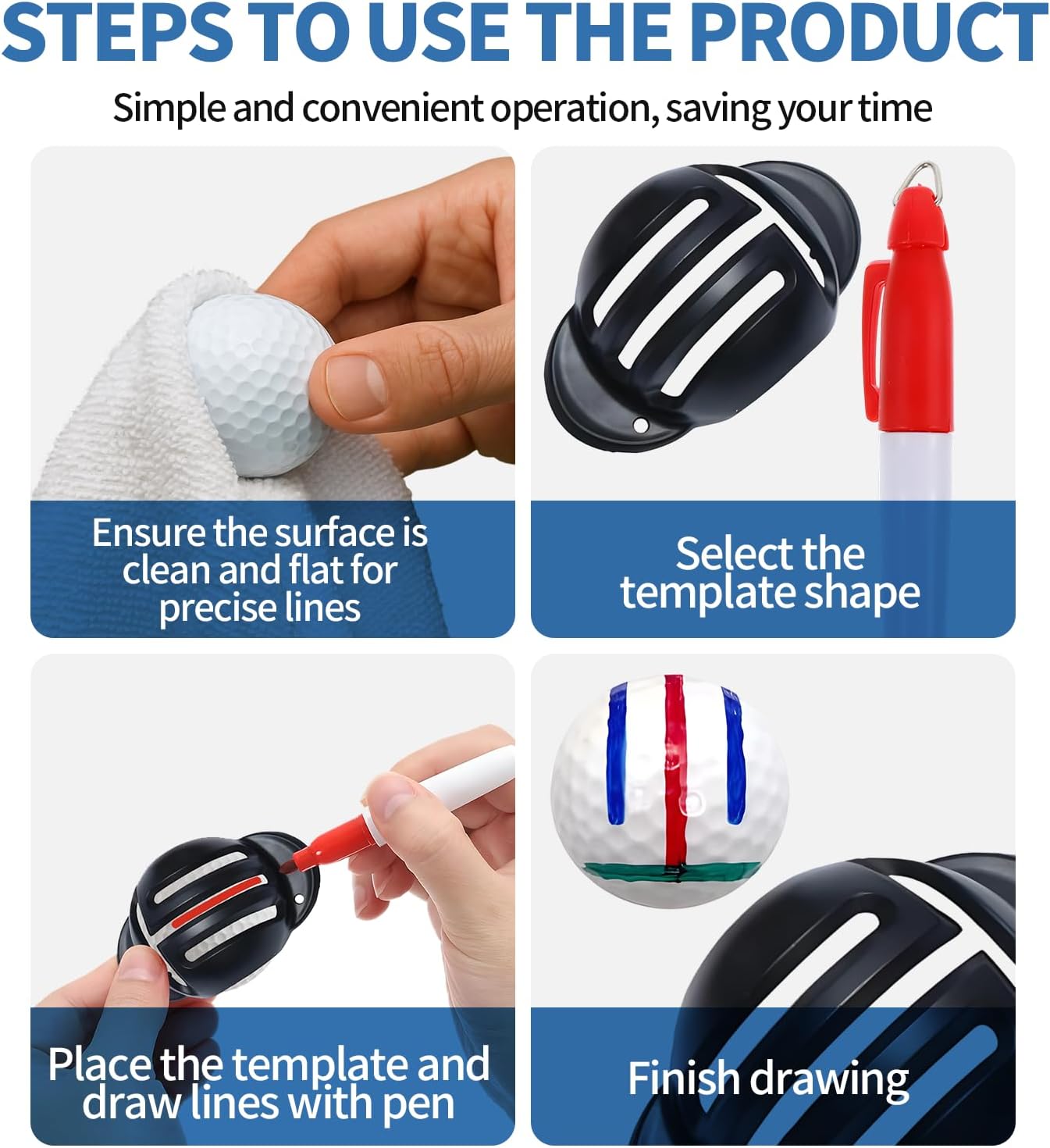 8 Pack Golf Ball Line Marker Tool,Golf Ball Stencil Alignment Kit,4 Golf Ball Marker Stencil and 4 Color Golf Ball Markers,Easy Ball ID &Putting Practice