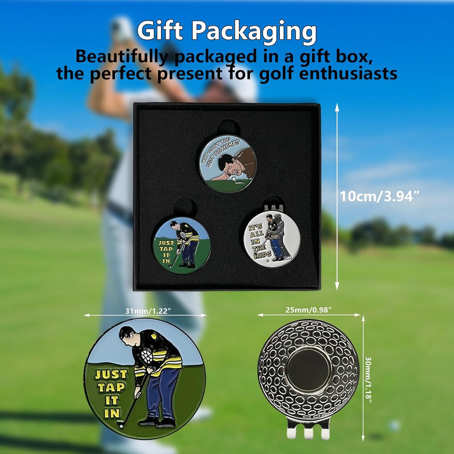 Golf Ball Marker with Magnetic Hat Clip, 3 Pack Happy-Gilmore Golf Ball Markers, Personalized Golf Accessories for Hats, Gloves, Bags, Perfect for Golf Rounds, Practice, Gifts for Golf Fans