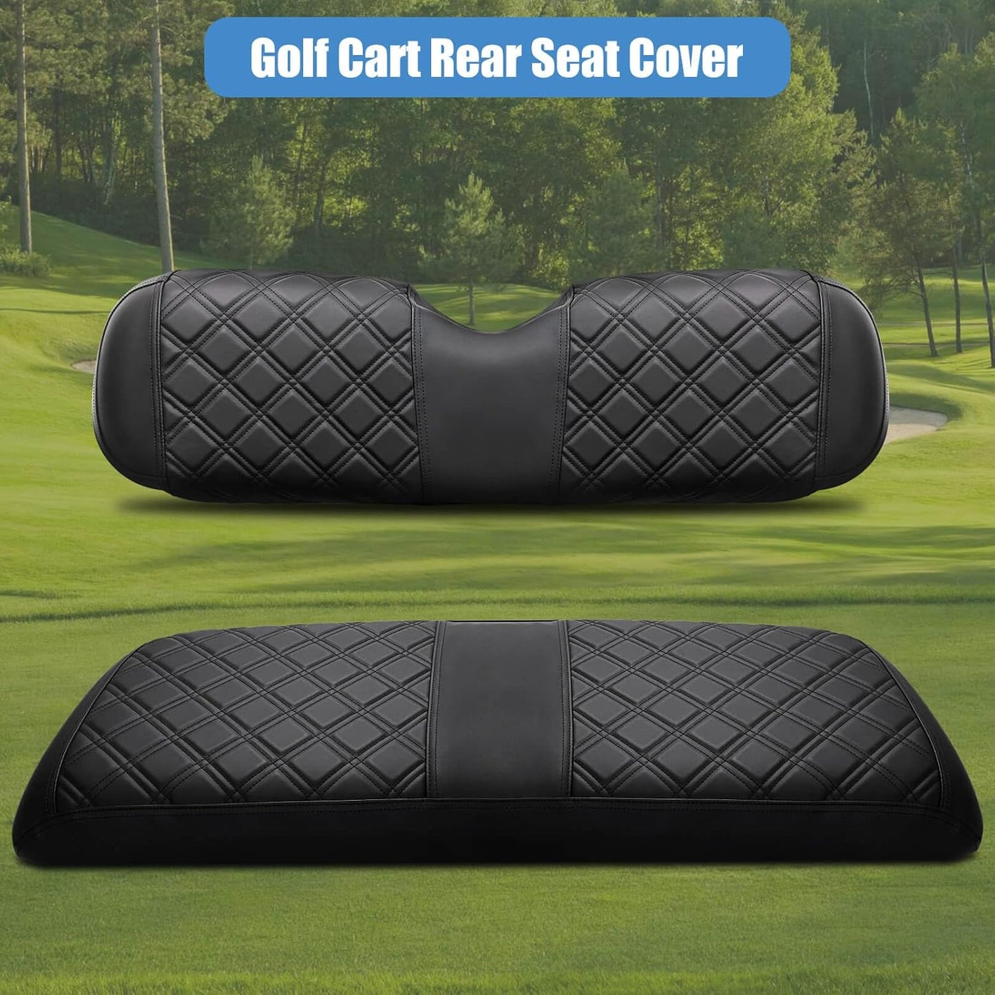MOSNAI Golf Cart Rear Seat Covers for EZGO Club Car Yamaha Aftermarket Rear Seat Cushion, Rear Seat Cover with Concave and Convex Design, Thick Vinyl Leather Comfortable, Breathable & Easy to Clean