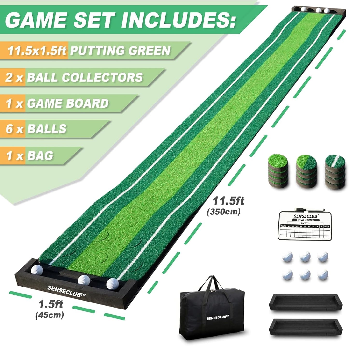 SENSECLUB Indoor Putting Green, Foldable Putting Mat Golf Game Set, Golf Gifts for Men with Ball-Collect System