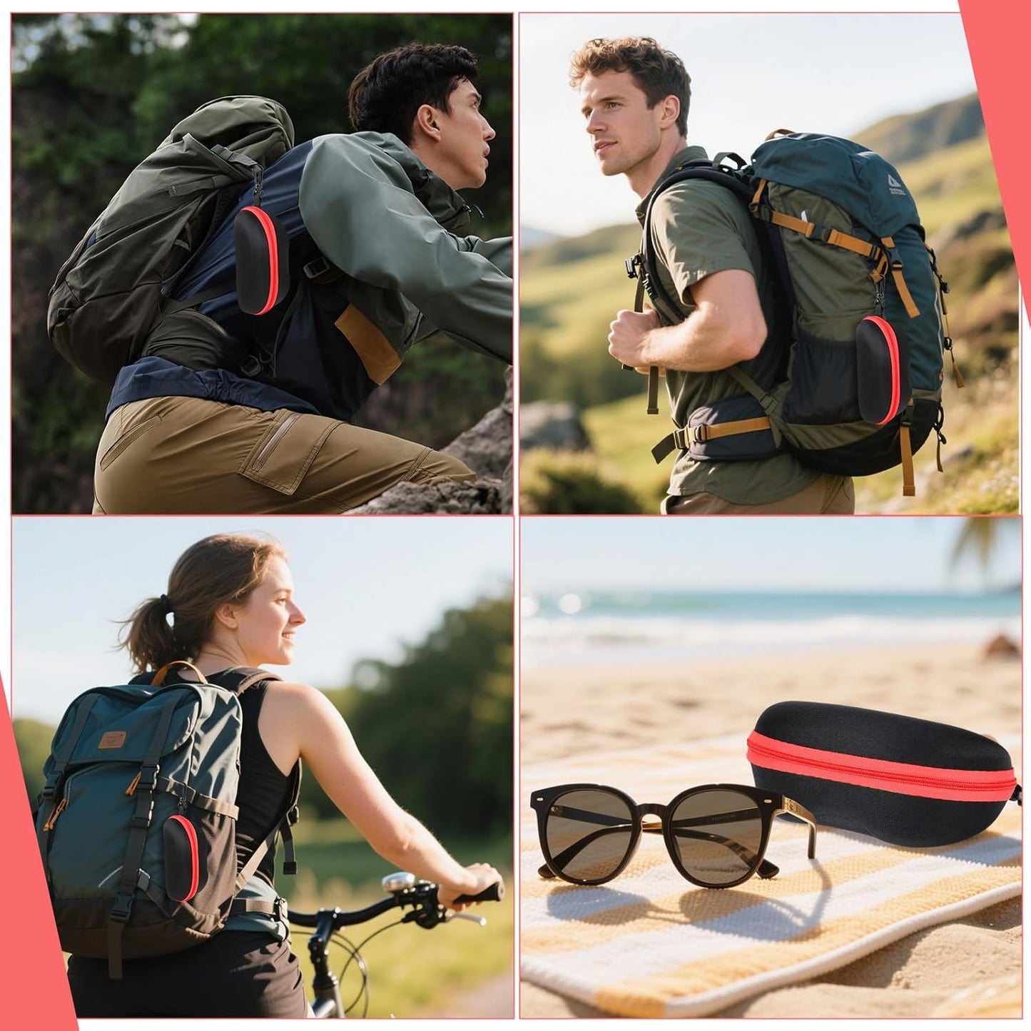 INNOLIFE Zipper Hard Shell Sunglasses Cases, Portable Travel Eyeglasses Cases with Plastic Hook for Men Women