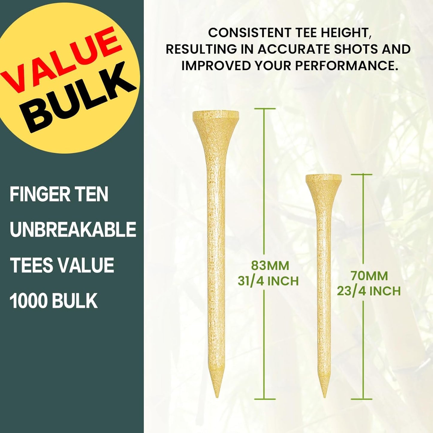 FINGER TEN Bamboo Golf Tees Wood 1 1/2 2 3/4 3 1/4 Inch Wooden Short Long Tee Color Bulk 250/500/1000/2000 Count for Men Women Kids in Red Pink USA Flag