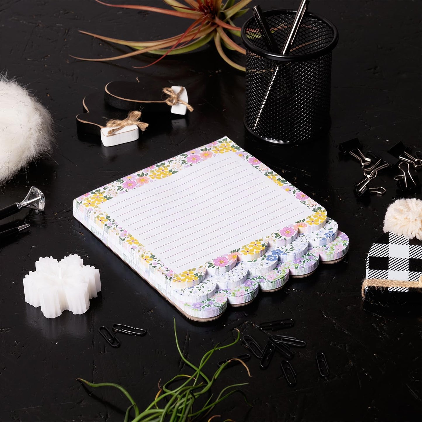 Eccolo Scalloped Edge 3-in-1 Layered Notepad – Vibrant Floral Design with Coordinating Patterns, 120 Lined Tear-Off Sheets, Glue-Bound with Sturdy Backboard, 6.5 x 7.5 Inches