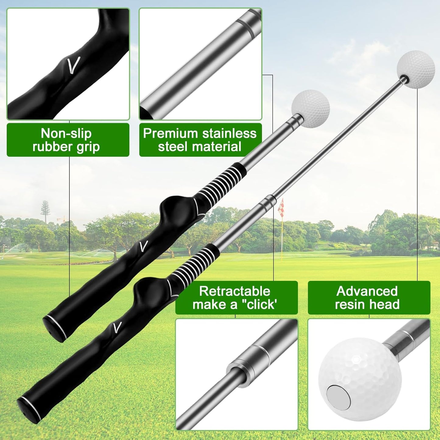 Retractable Golf Swing Trainer with Arm Band,Click Stick Golf Trainer, Right-Handed Training Aid Chipping and Hitting,Portable Indoor/Outdoor Practice (Gifts for Golfers)