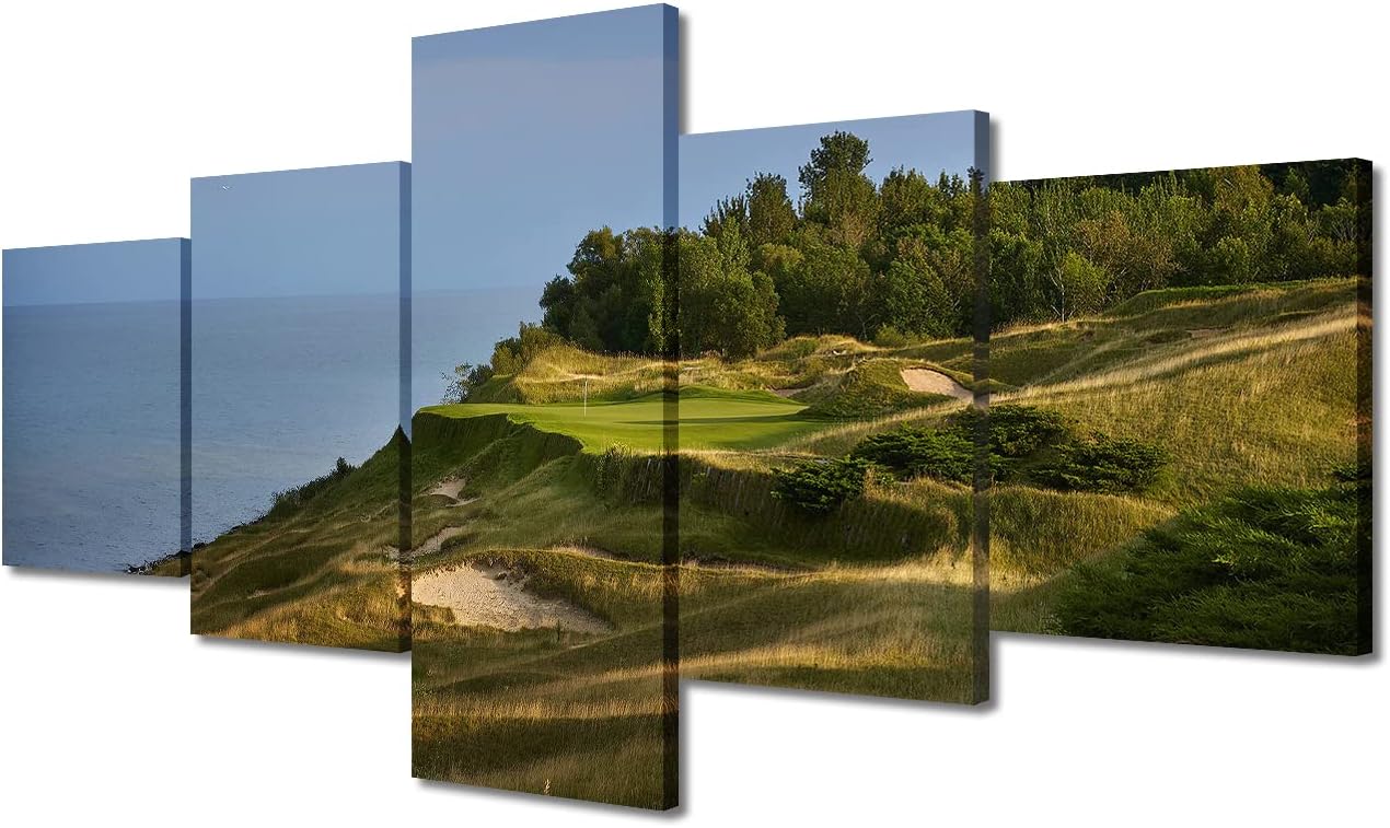 5 Panel Whistling Straits Paintings Canvas Prints Wall Art Golf Course Home Decor Scenery Pictures for Living Room Bedroom Office Wall Decorations Poster Painting Framed Ready to Hang - 50"W x 24"H