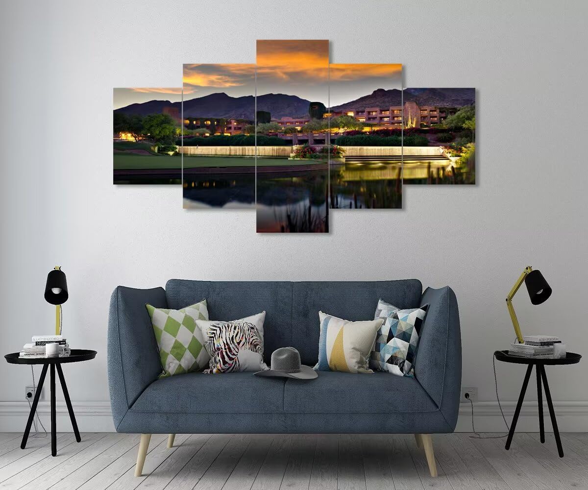 chenchenArt Foothill Mountains Golf Course Wall Art for Office Living Room Bedroom Home Decorations Golf Course Pictures Posters Canvas Prints Modern Artwork Framed Ready to Hang(60''W x 32''H)