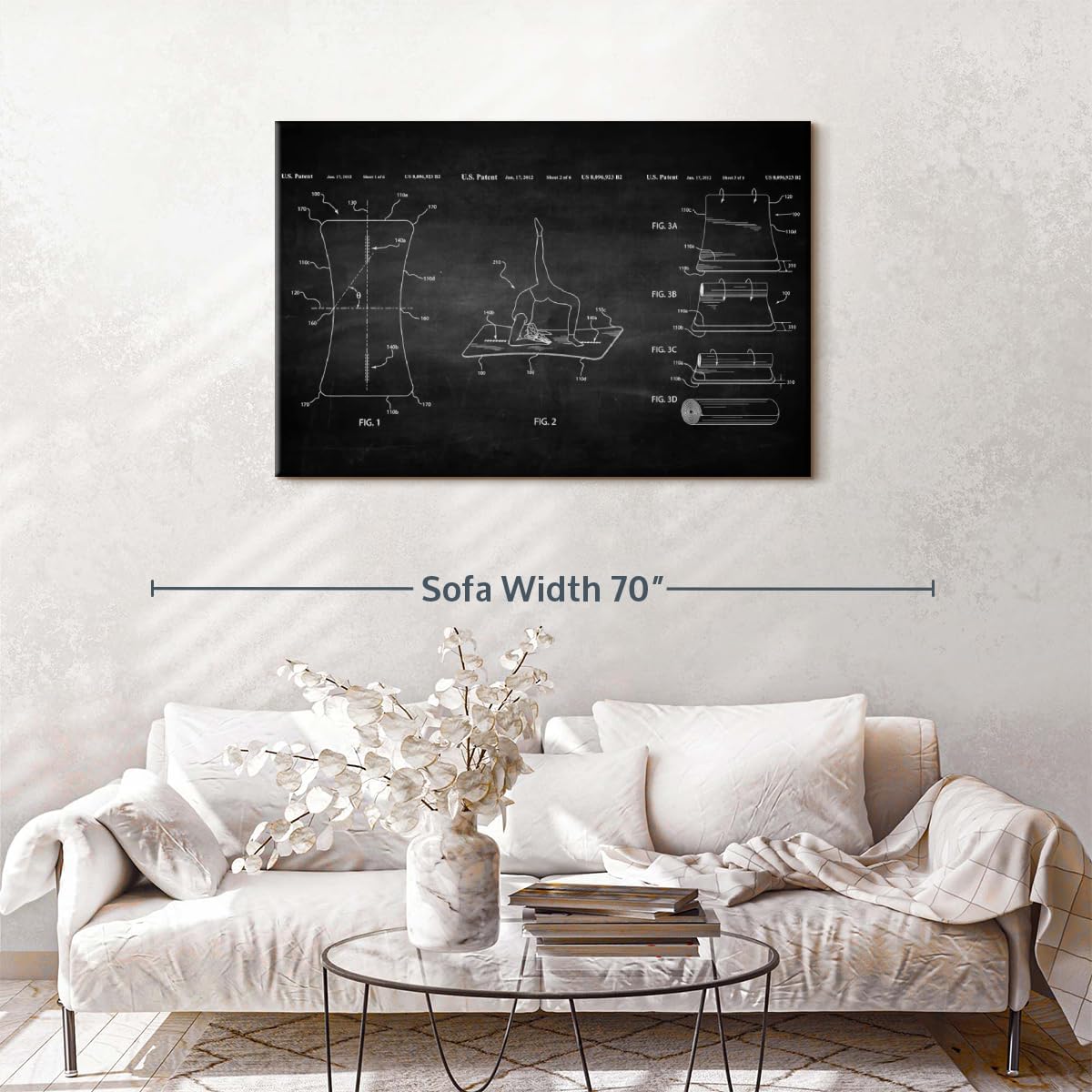 ElephantStock Exercise Mat BW Patent Wall Art - Horizontal Wrapped Canvas - 1-Piece Living Room Wall Decor - Digital Art Patent Canvas Print - Black and White Decor - 48" X 32"