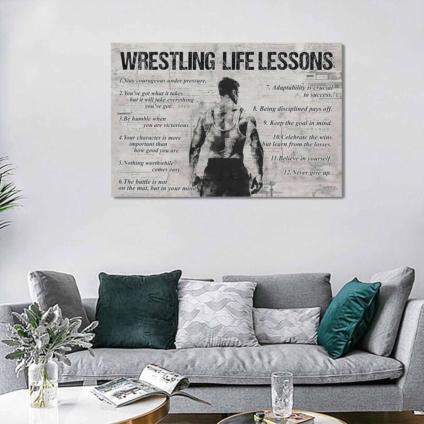 Wrestling Sports Wall Art Wrestling Life Lessons Wall Decor Wrestling Sign Retro Poster Boy Men Motivational Decorations Canvas Print Painting Artwork for Bedroom Bathroom Living Room Gym 24"x16"