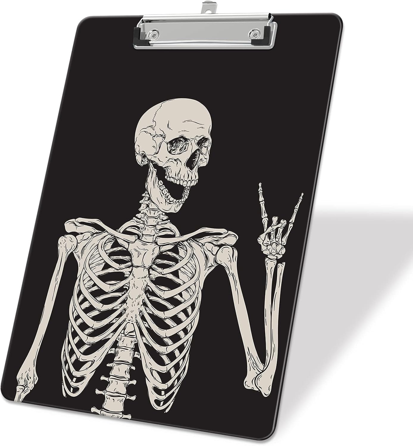 Plastic A4 Clipboards, Cute Clip Board Stardard Letter Size 9 x 12.5 in, Office Decorative for Students Women Men and Kids, Skeleton