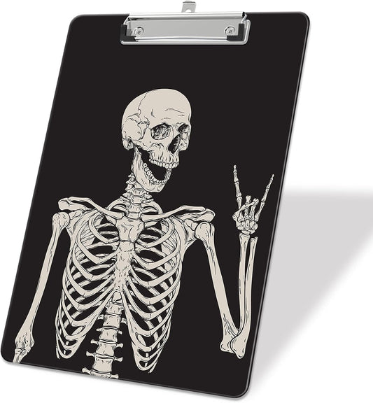 Plastic A4 Clipboards, Cute Clip Board Stardard Letter Size 9 x 12.5 in, Office Decorative for Students Women Men and Kids, Skeleton