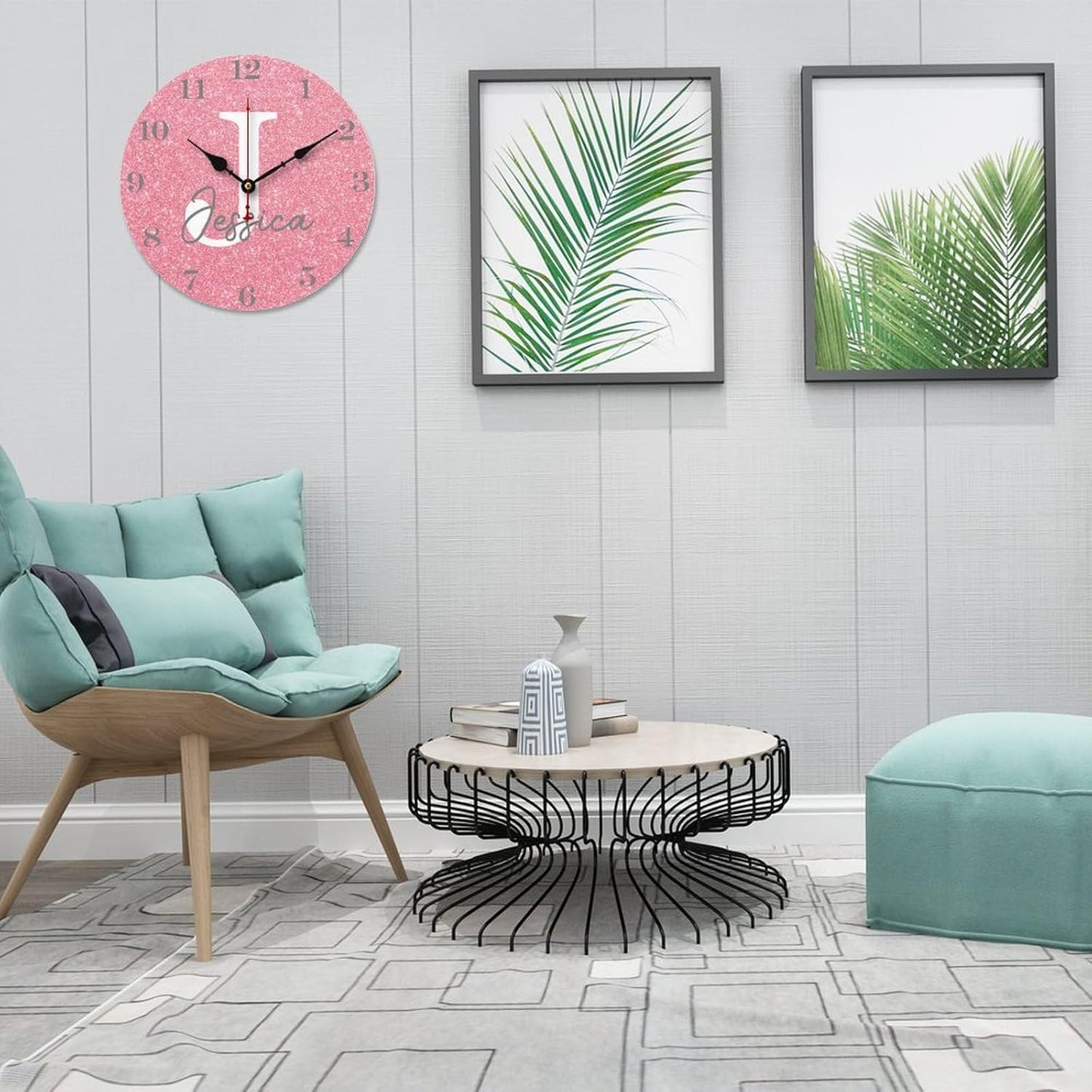 Rose Gold Glitter Name Wall Clocks for Walls,Decorative Kids Wall Clocks Battery Operated 12 inch,Monogram Wood Wall Clock for Nursery Kids Bedrooms Boys Girls Playroom Decor,Custom Kids Gifts, Style