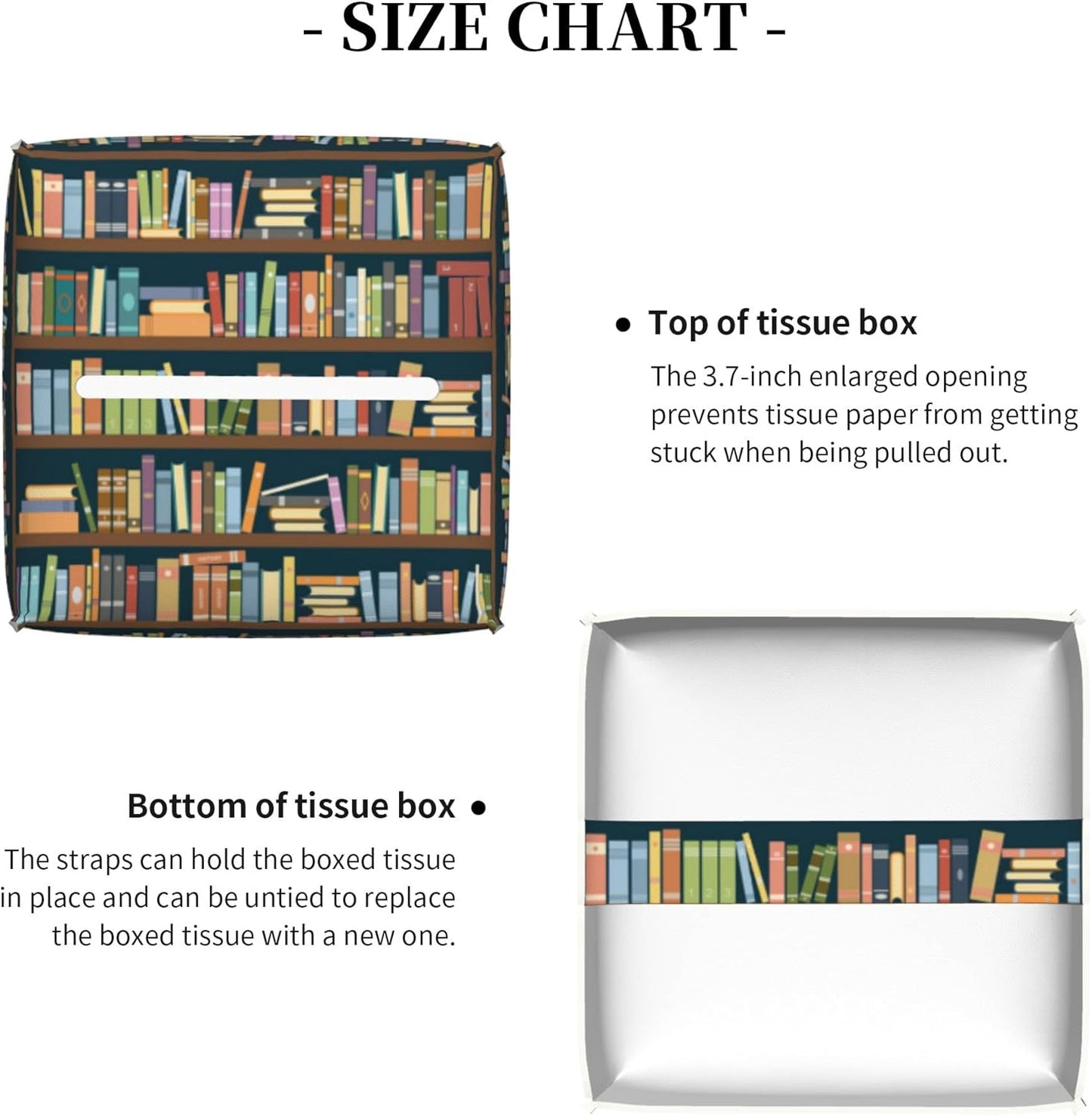 Tissue Box Holder Bookshelves Full of Books Tissue Box Cover Square Leather Tissue Holder Organizer Portable Decorative Facial Paper Case for Home Office Bathroom Vanity Countertop