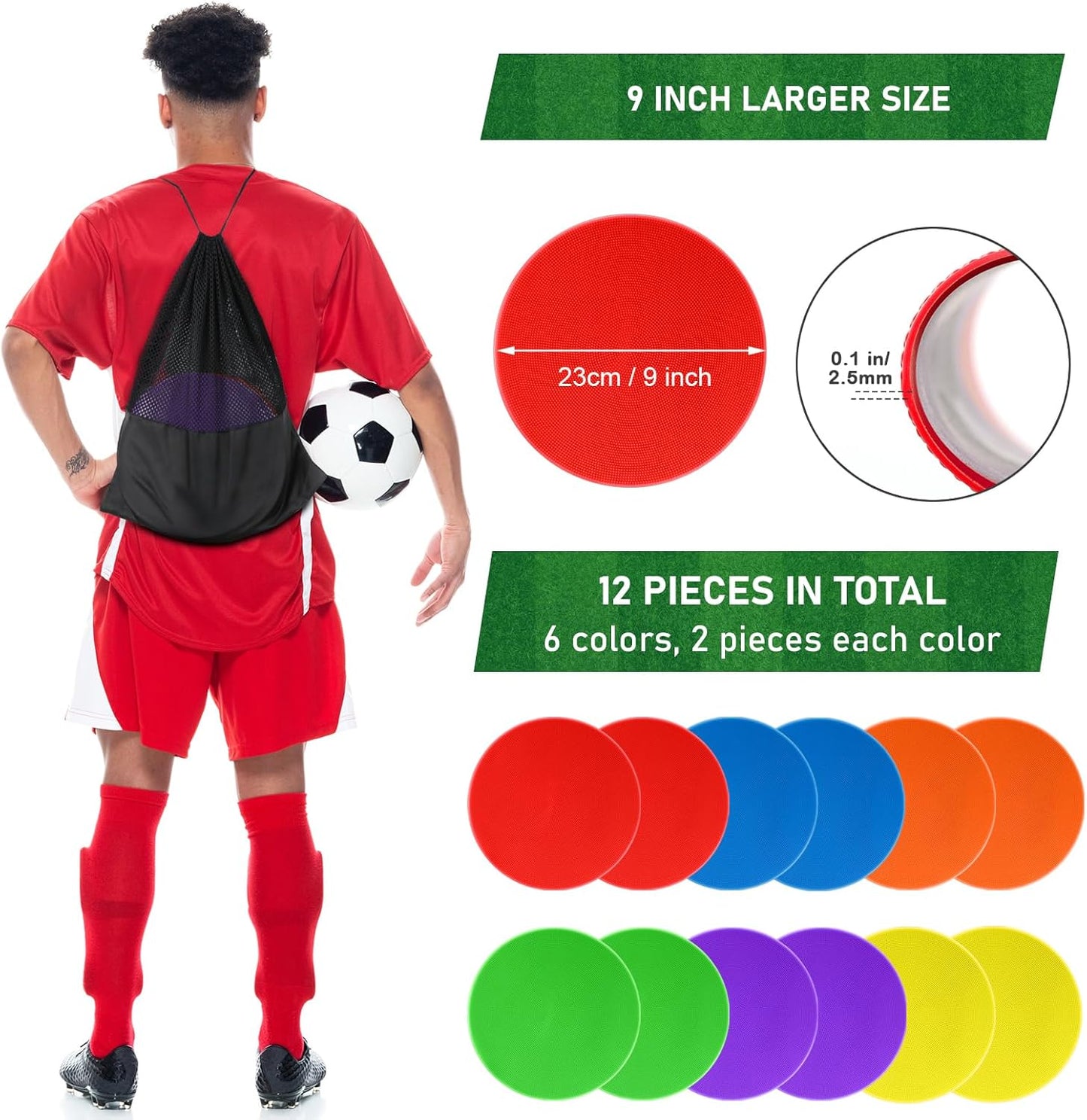 Poly Spot Markers for Gym Floor 4.72/6/9 Inch 24 Pcs Poly Spots, Non-Slip Rubber Floor Dots Agility Markers Flat Cones for Sports Soccer PE Training, Dance, Classroom Activities