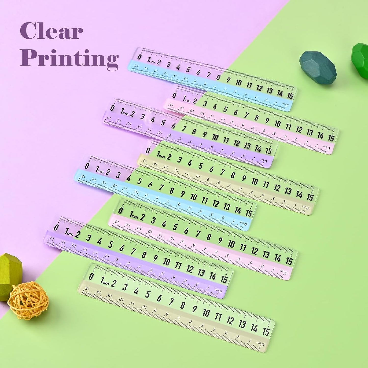 BAYTORY 8 Pcs Plastic Rulers 15 CM, Small Acrylic Ruler, Measuring Drafting Tools, Bulk Rulers with Centimeters for School Home Office (Clear)