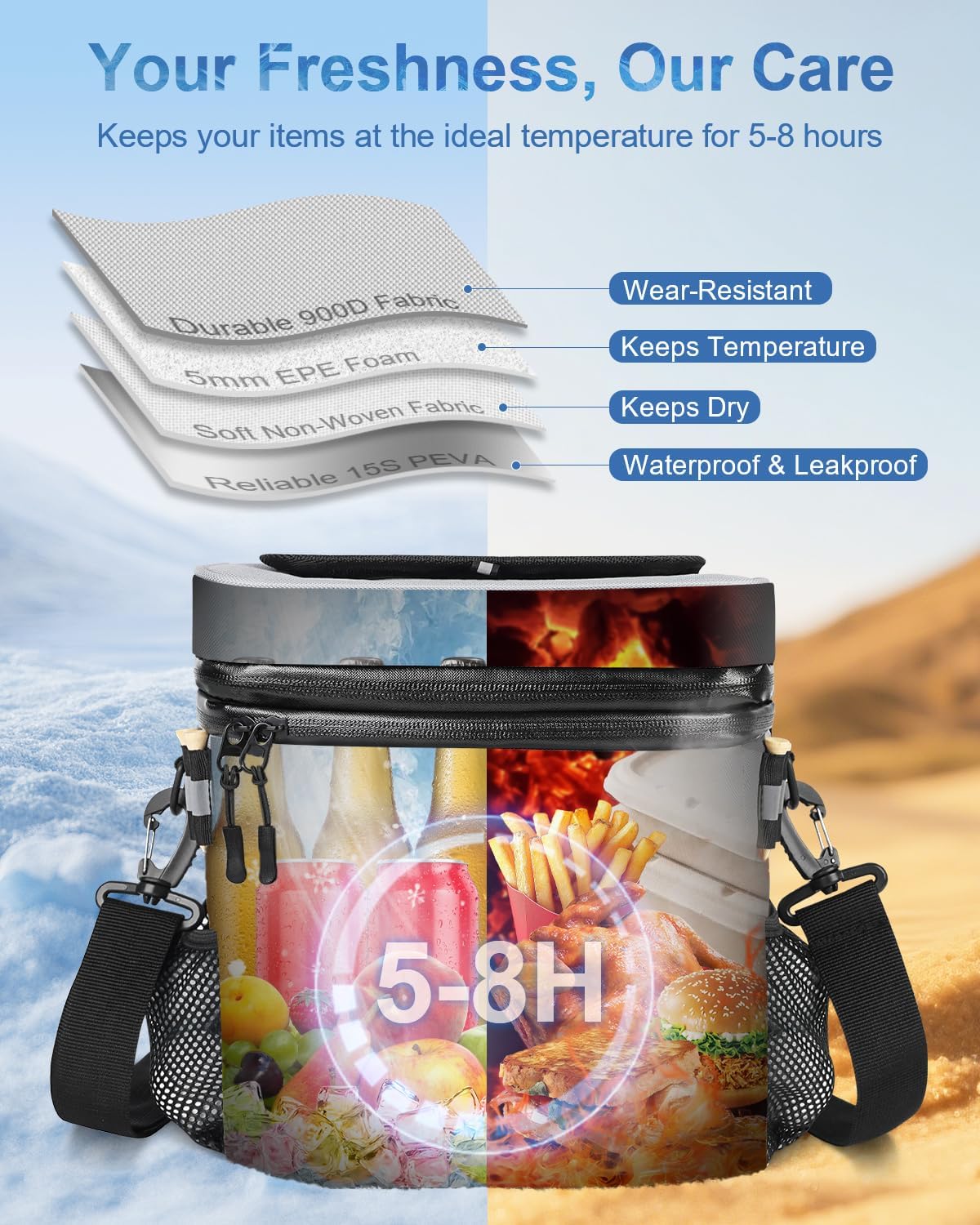 14-Can Golf Cart Expandable Cooler Bag, Soft Insulated Cooler Bag with Hook-and-Loop Lid & Golf Tees Holder for Camping & Outdoor Activities, Fits on Golf Cart Push Cart