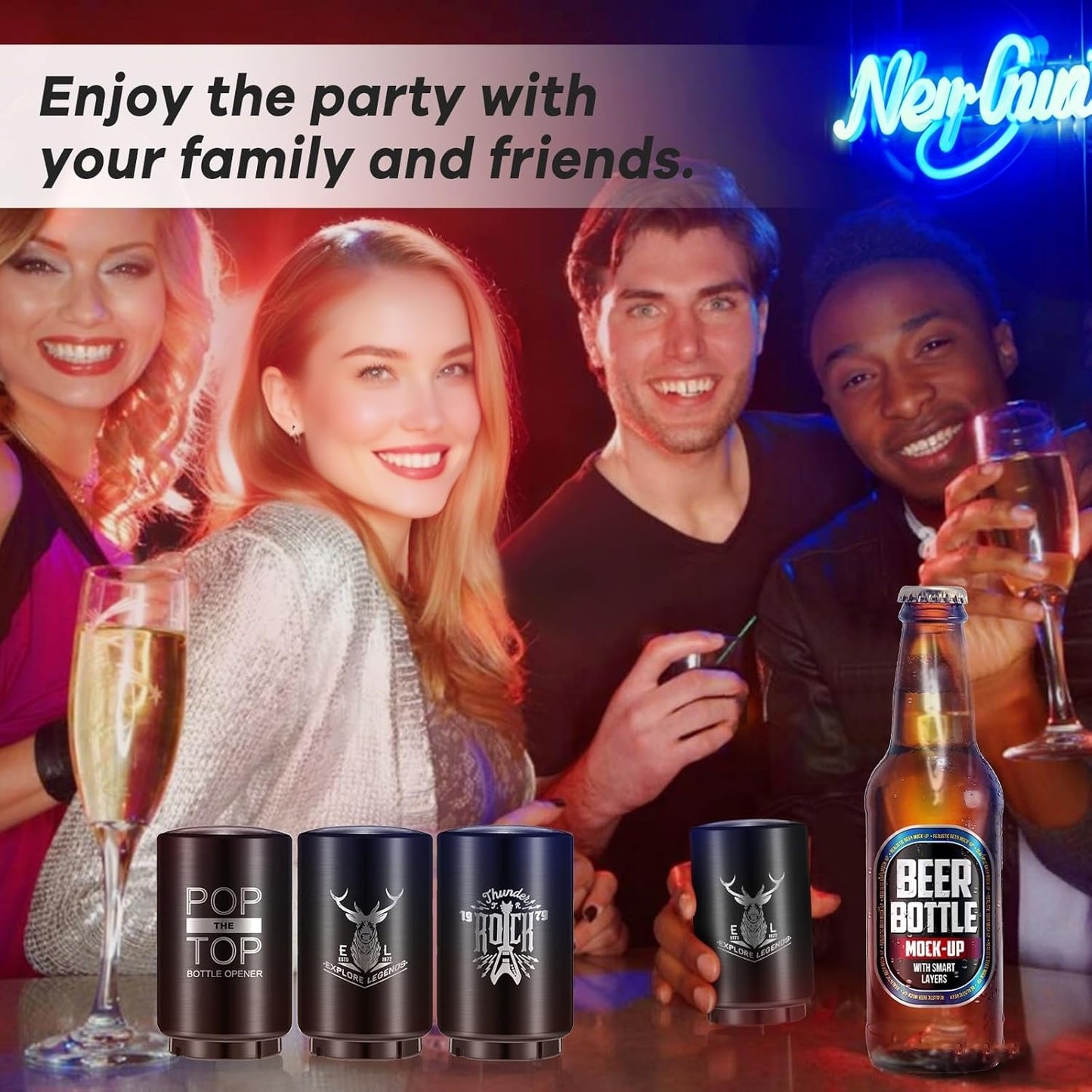 2PCS Premium Bottle Opener Destapadores de Cerveza Automatic Bottle Opener Bottle Cap Opener, Down-Pop Off Beer Bottle Openers with Magnetic Cap Catcher, Home Bars Kitchen Men Beer Gift