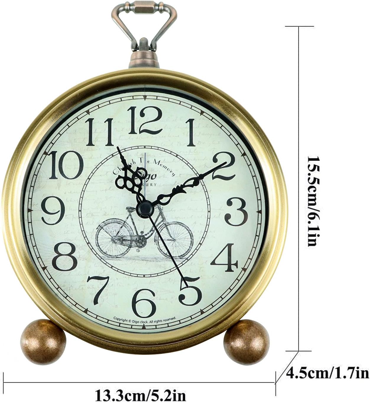 Maxspace Metal Golden Table Clock, Retro Vintage Non-Ticking Small Alarm Clock,Battery Operated Silent Quartz Movement HD Glass Desk Clock for Bedroom Living Room Indoor Decoration Kids… (Gold)