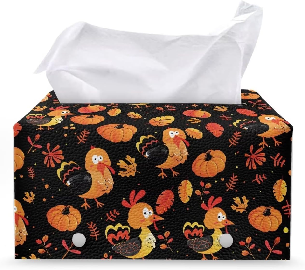 Cute Turkey Tissue Box Cover Rectangular PU Leather Facial Tissue Box Holder for Thanksgiving Day Home Decor Foldable Easy to Storage or Take