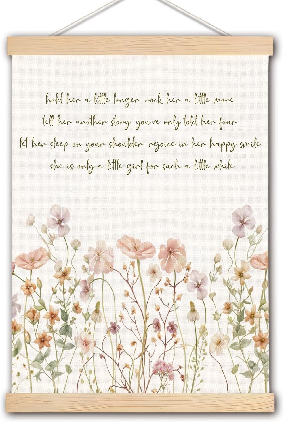 pouep Pastel Wildflower Girl Nursery Wall Art Poster, Hold Her a Little Longer Canvas Prints Wall Decor for Baby Toddlers Girls Bedroom Kids Room Nursery Playroom, 12x16 Inches